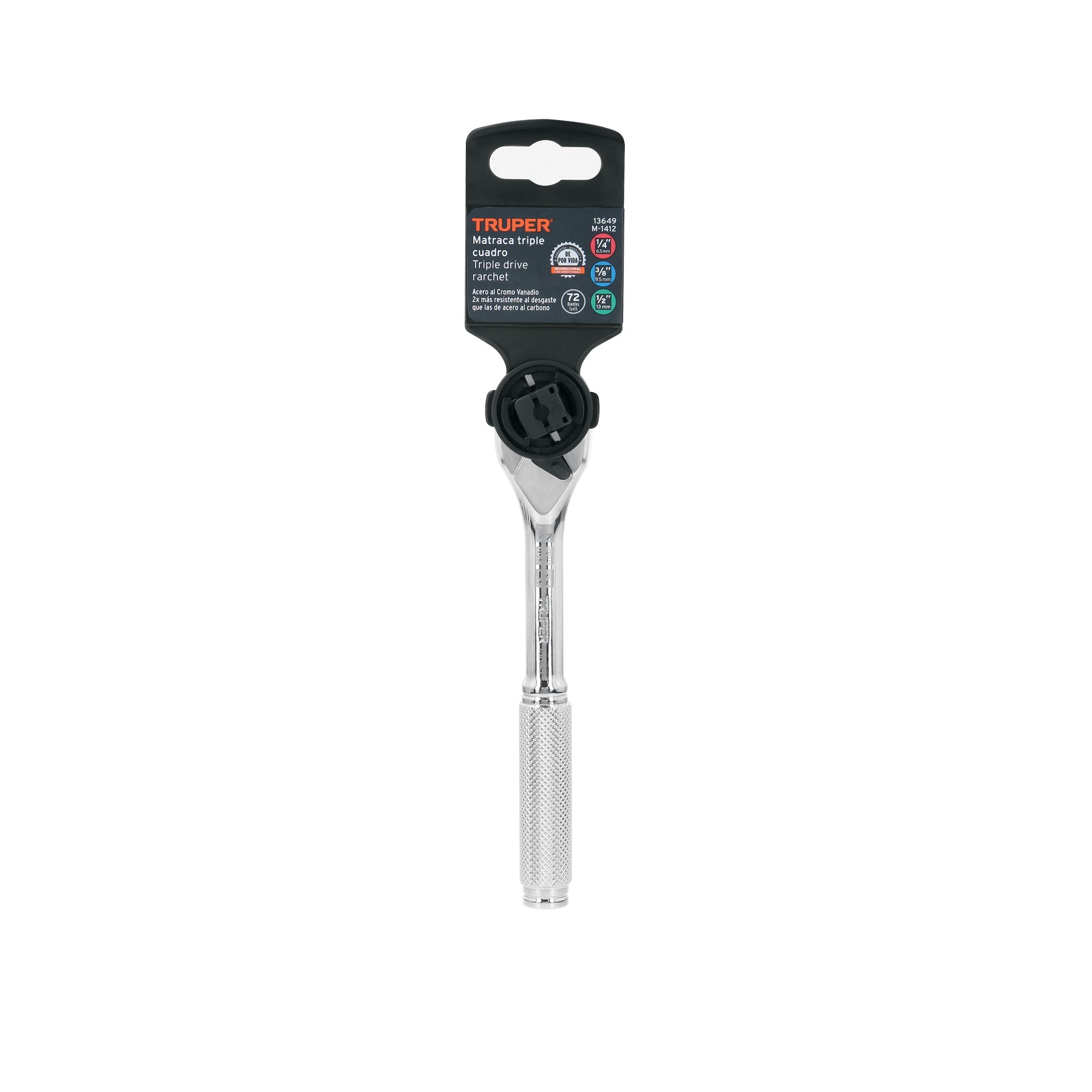 Matraca triple, cuadro 1/4", 3/8" y 1/2"