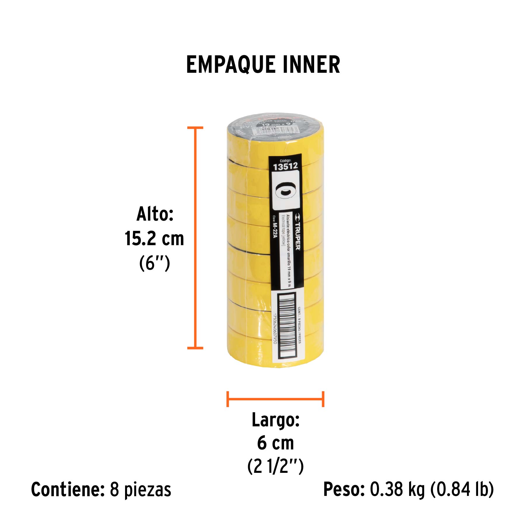 Cinta de aislar amarillo 19 mm x 9 m