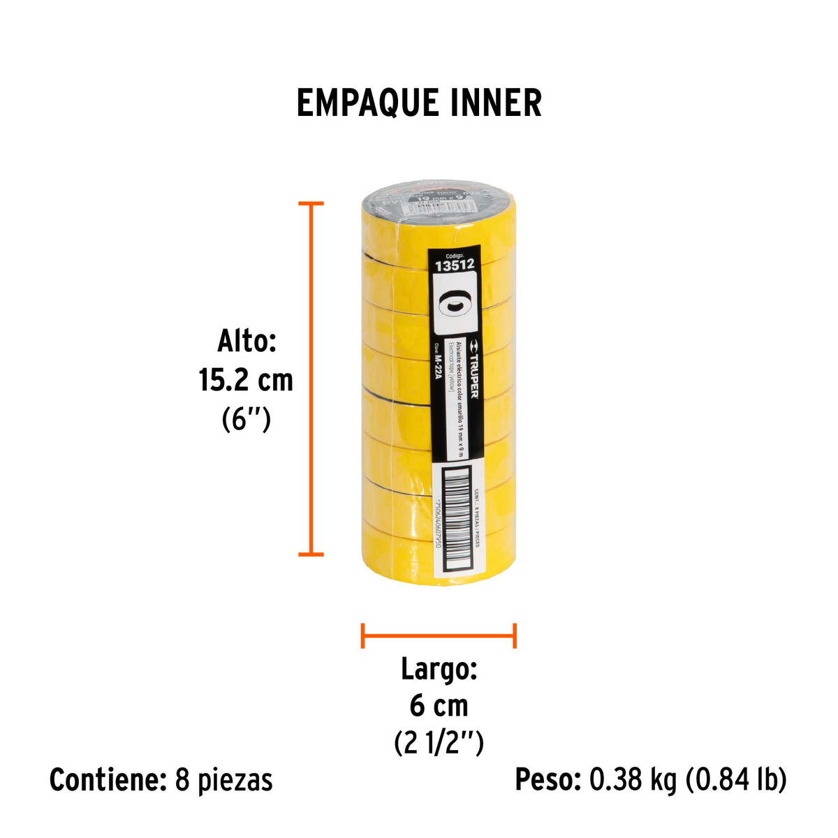 Cinta de aislar amarillo 19 mm x 9 m