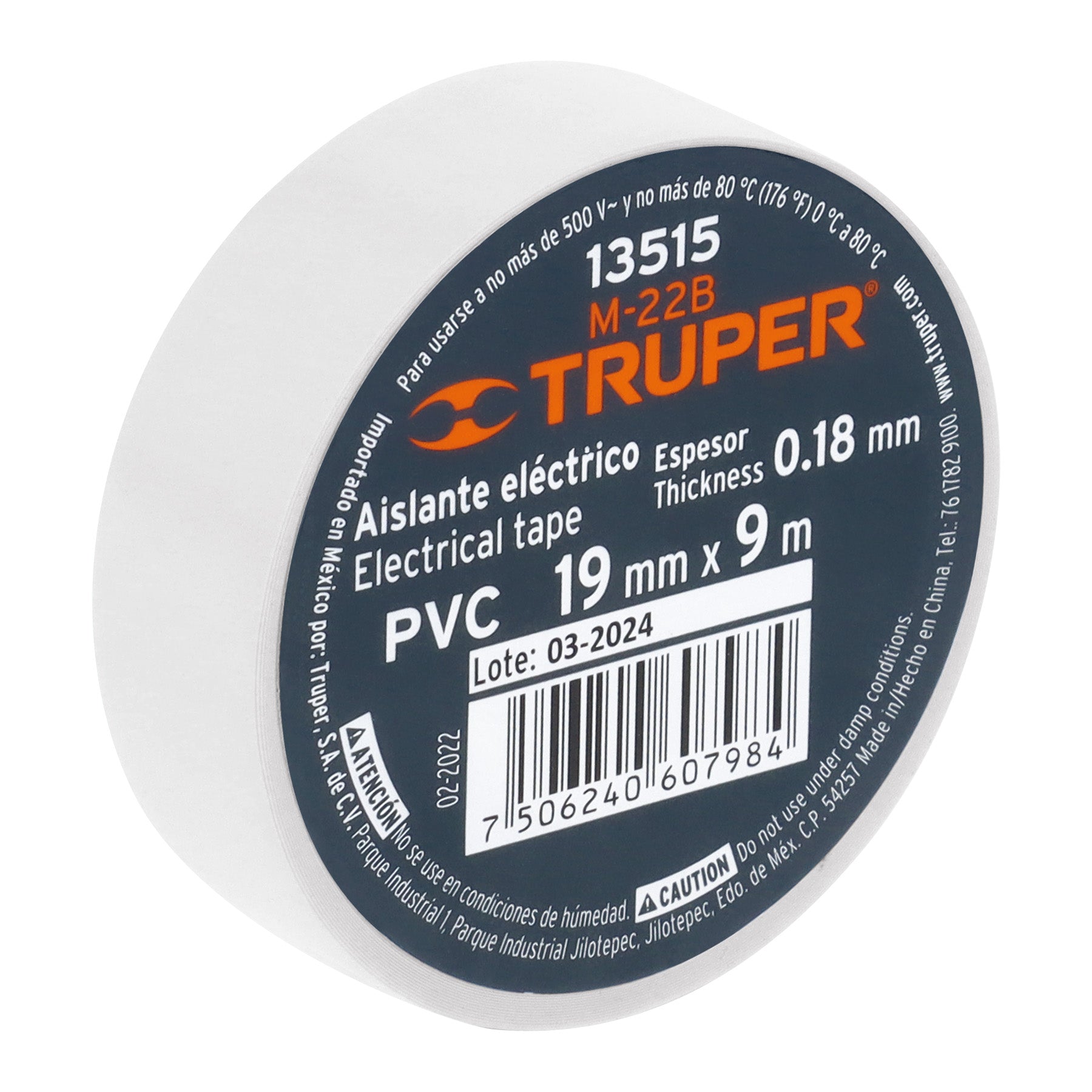Cinta de aislar blanco 19 mm x 9 m