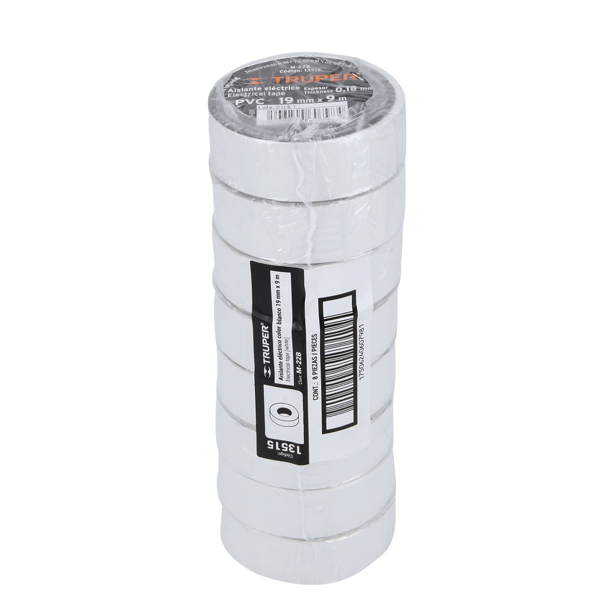 Cinta de aislar blanco 19 mm x 9 m