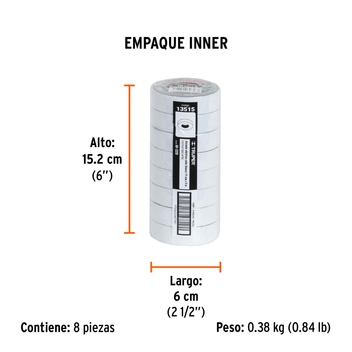 Cinta de aislar blanco 19 mm x 9 m