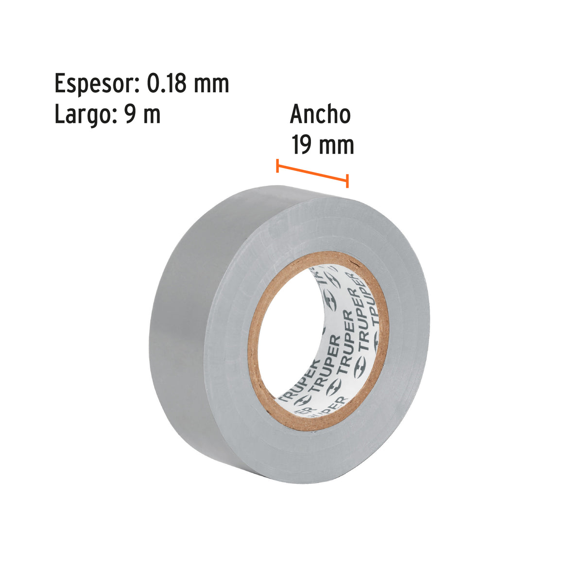 Cinta de aislar gris 19 mm x 9 m