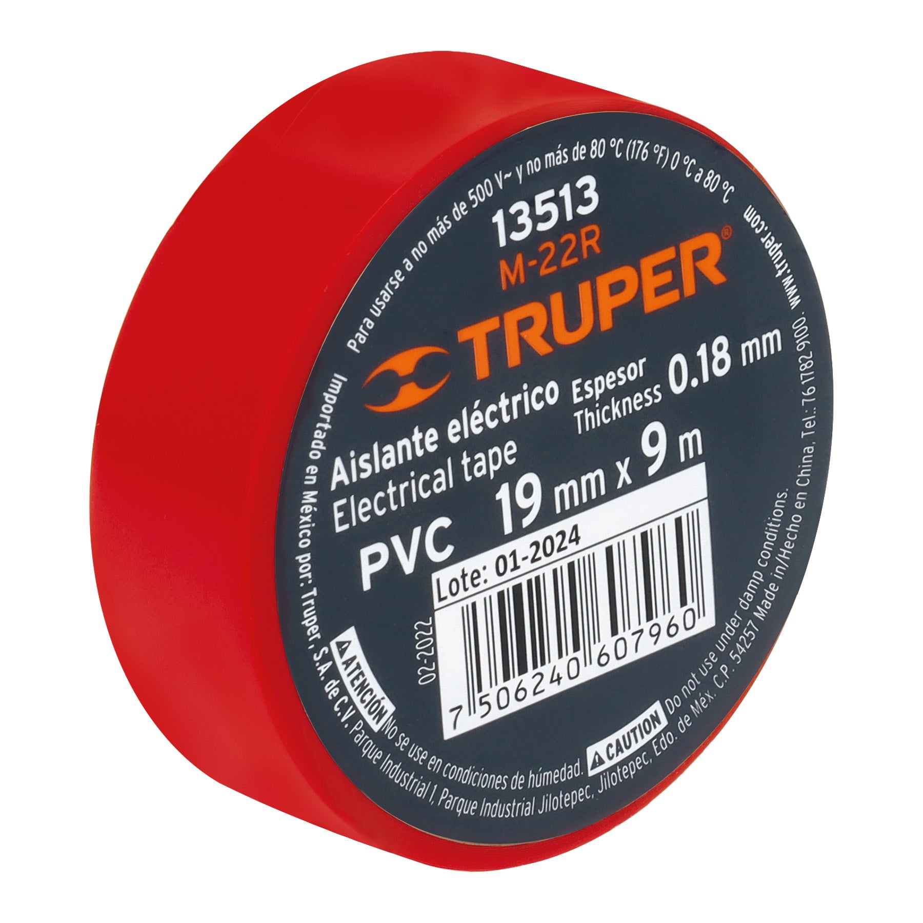 Cinta de aislar rojo 19 mm x 9 m