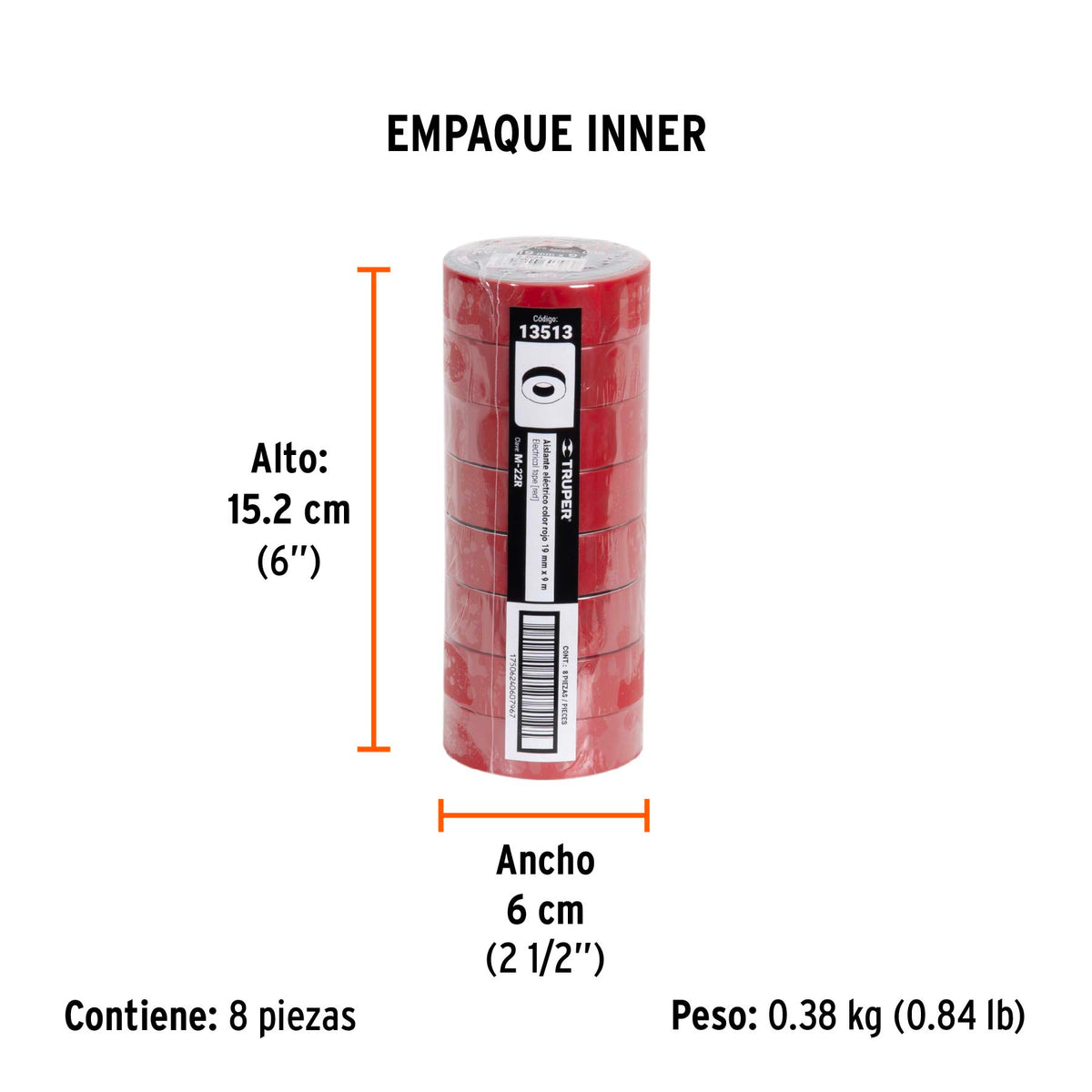 Cinta de aislar rojo 19 mm x 9 m