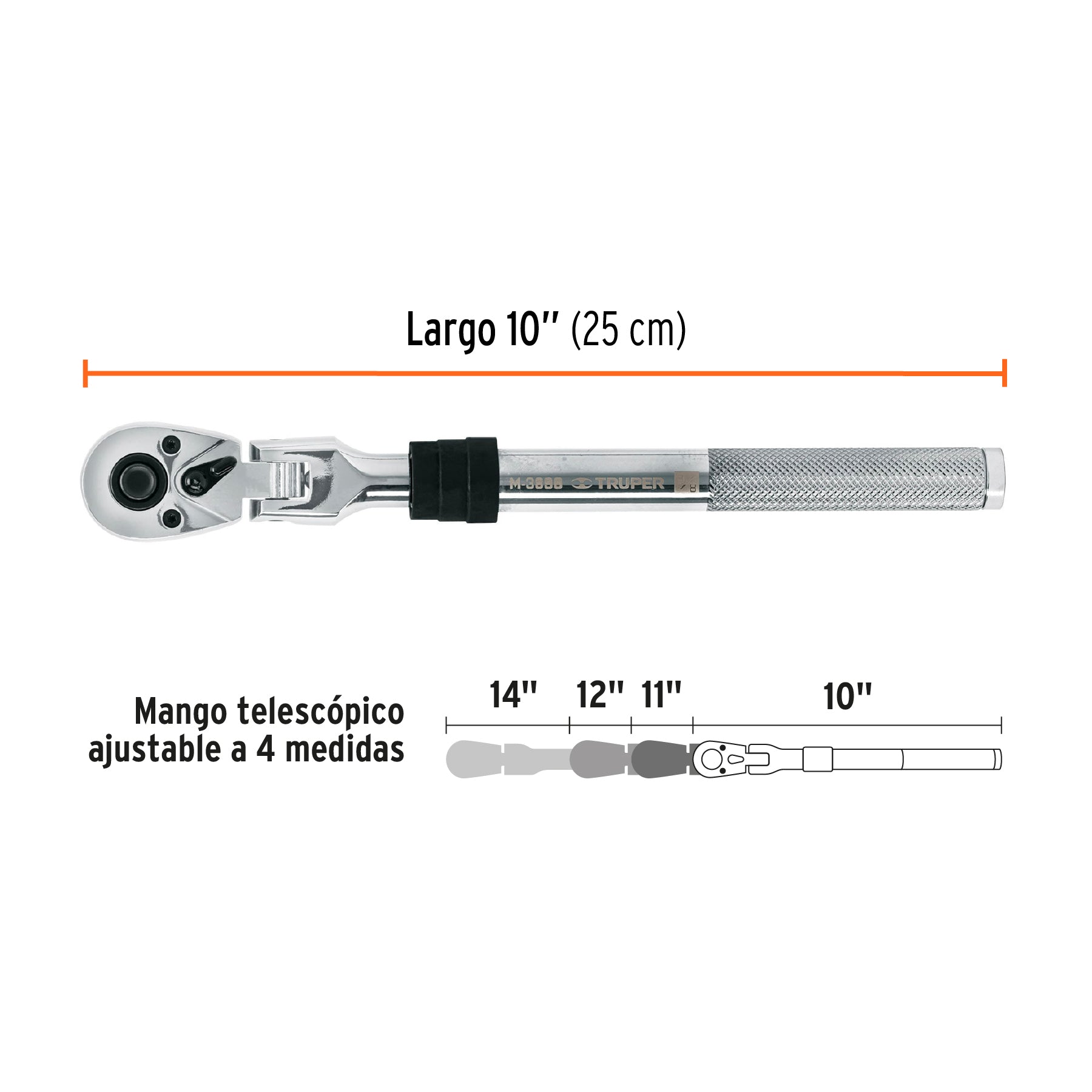 Matraca 90 dientes,cabeza articulada y mango extensible,3/8"