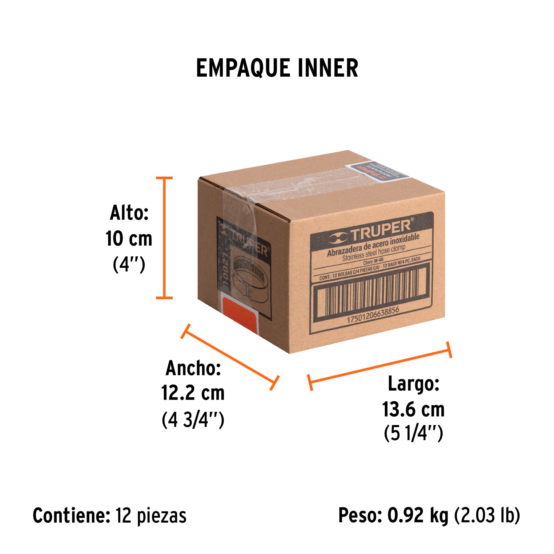 Abrazadera 4 de acero inoxidable, bolsa con 4 pzas