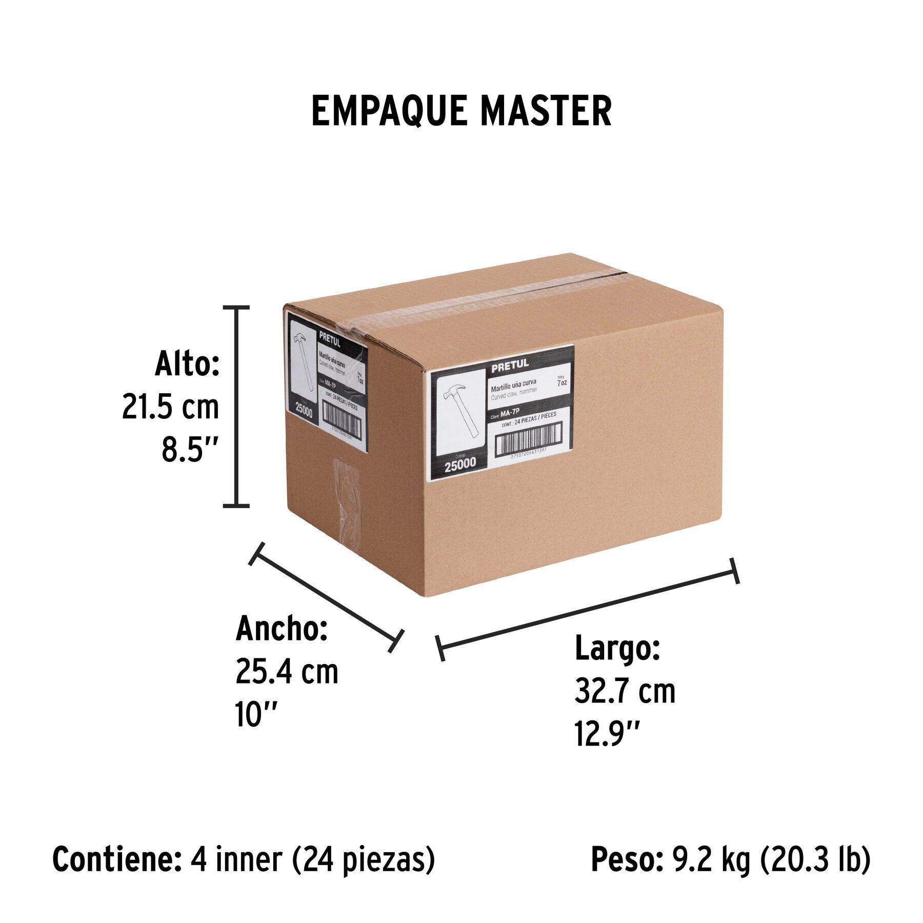 Martillo uña curva 7 oz, pretul