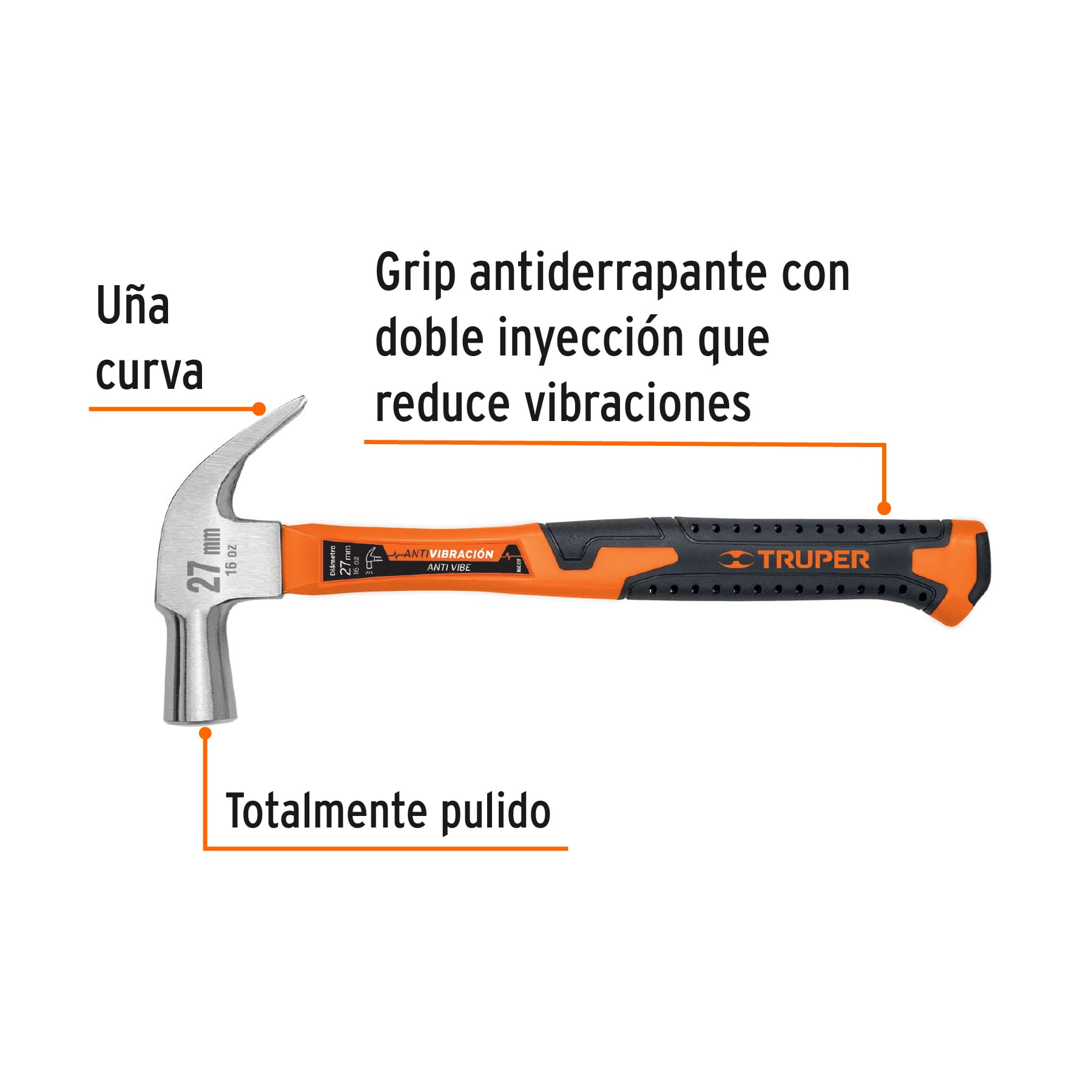 Martillo cabeza cónica, 27 mm, mango fibra de vidrio