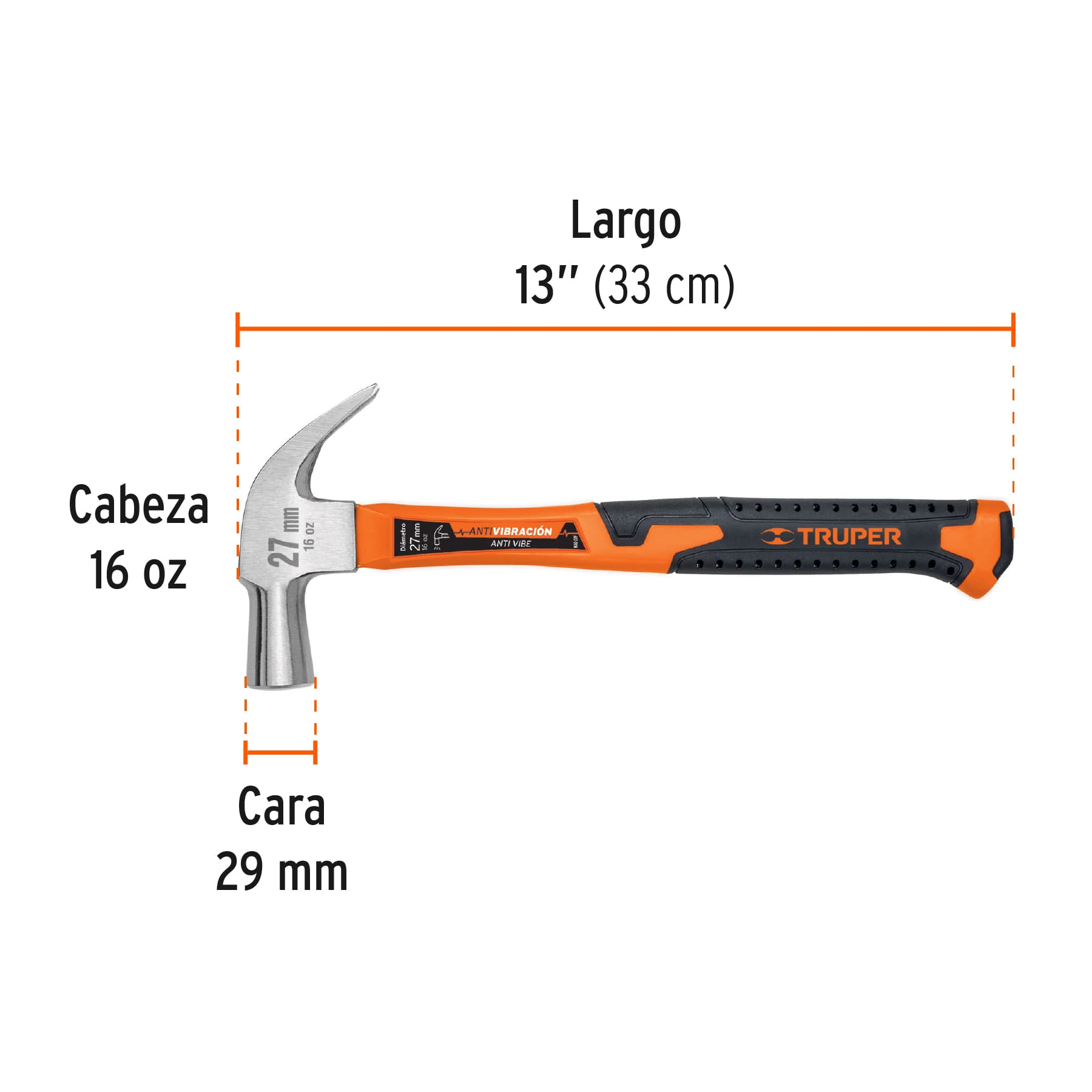 Martillo cabeza cónica, 27 mm, mango fibra de vidrio
