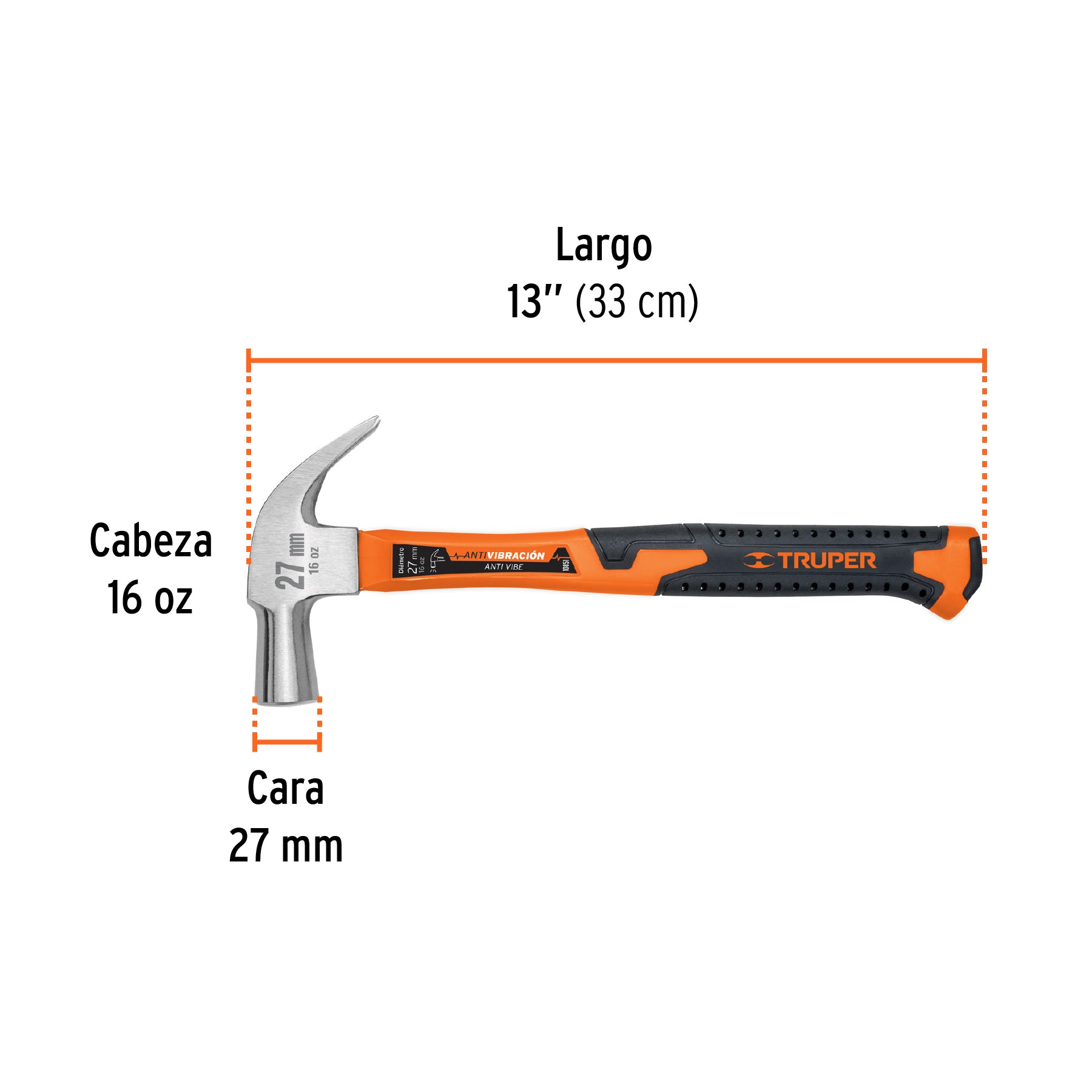 Martillo cabeza cónica, 27 mm, mango fibra de vidrio