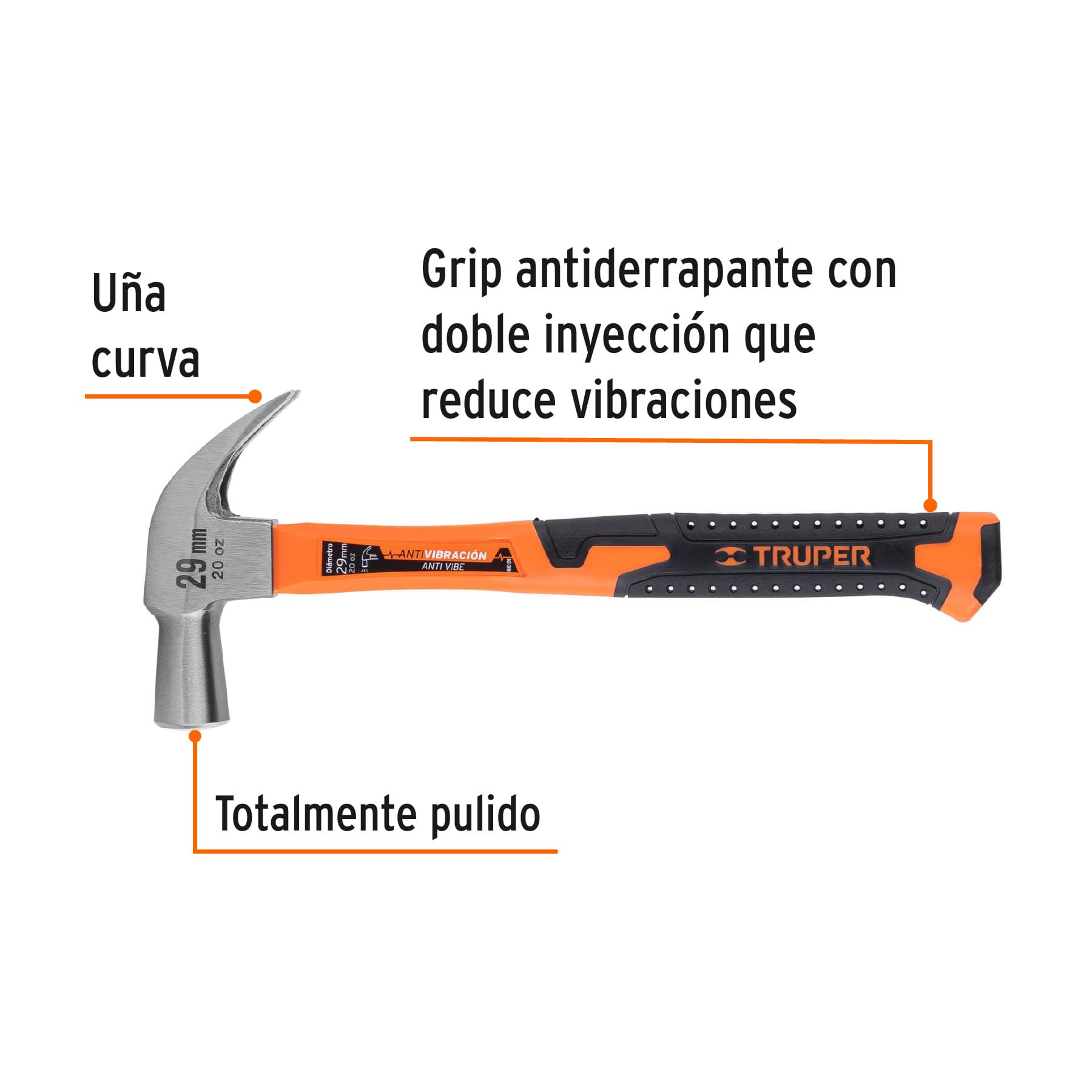 Martillo cabeza cónica, 29 mm, mango fibra de vidrio