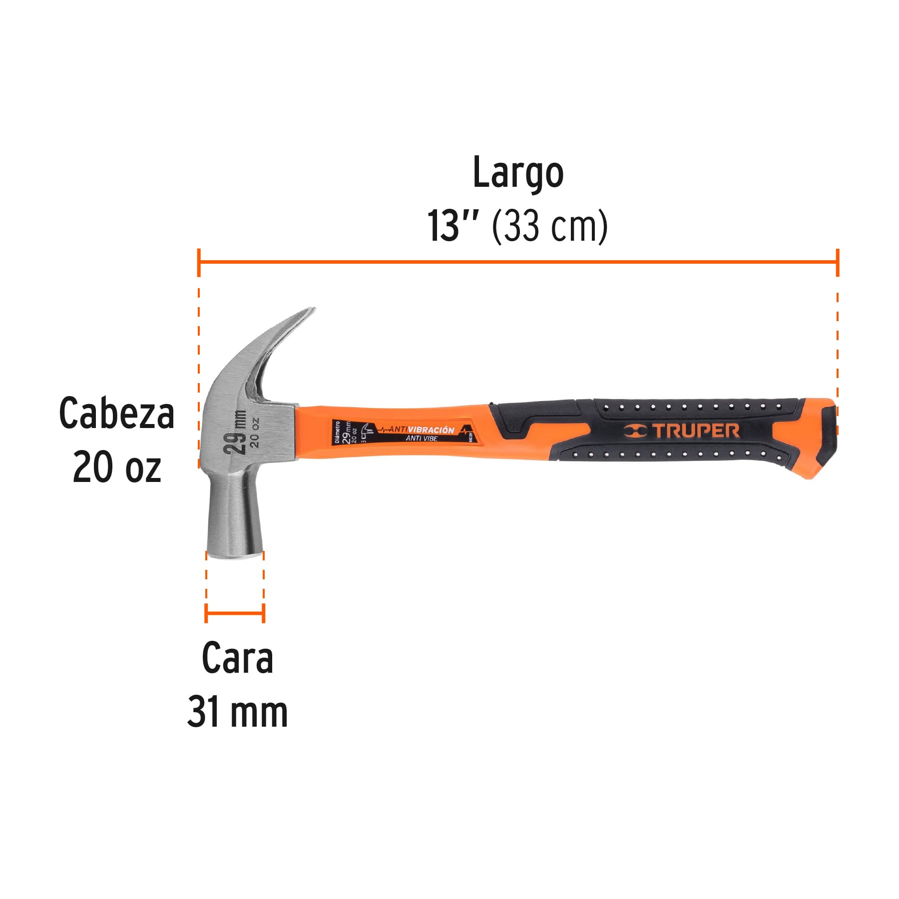 Martillo cabeza cónica, 29 mm, mango fibra de vidrio