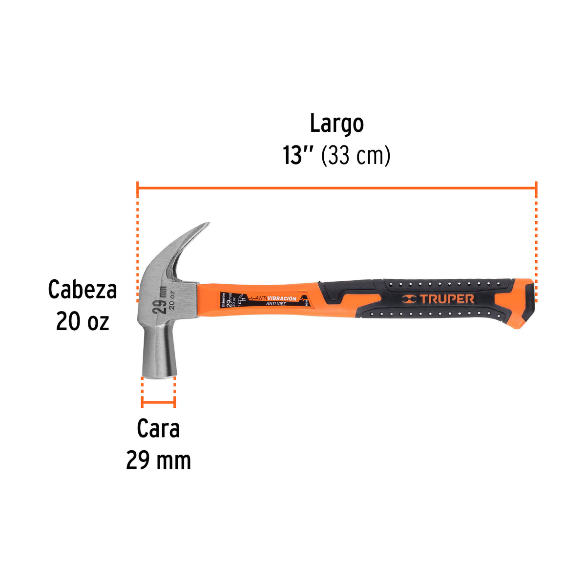 Martillo cabeza cónica, 29 mm, mango fibra de vidrio