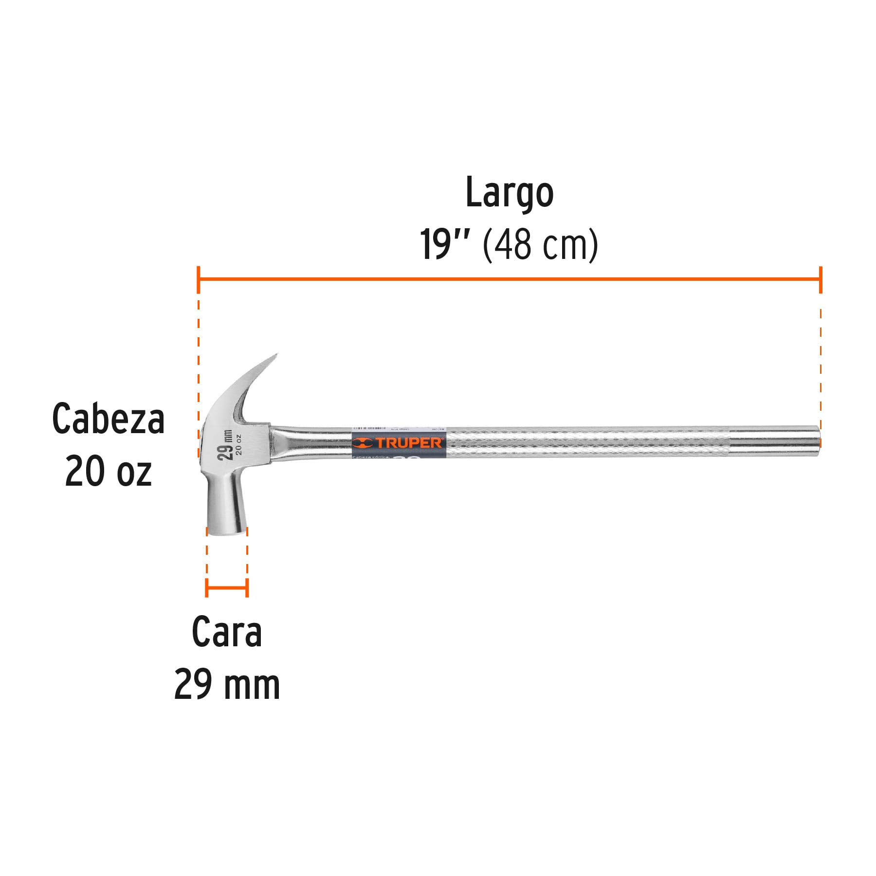 Martillo cabeza cónica, uña curva, 29 mm, mango tubular