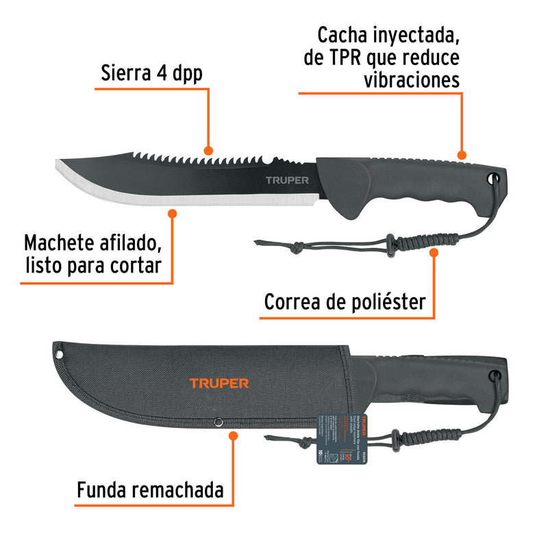 Machete doble filo 10' cacha inyectada, con funda, Truper