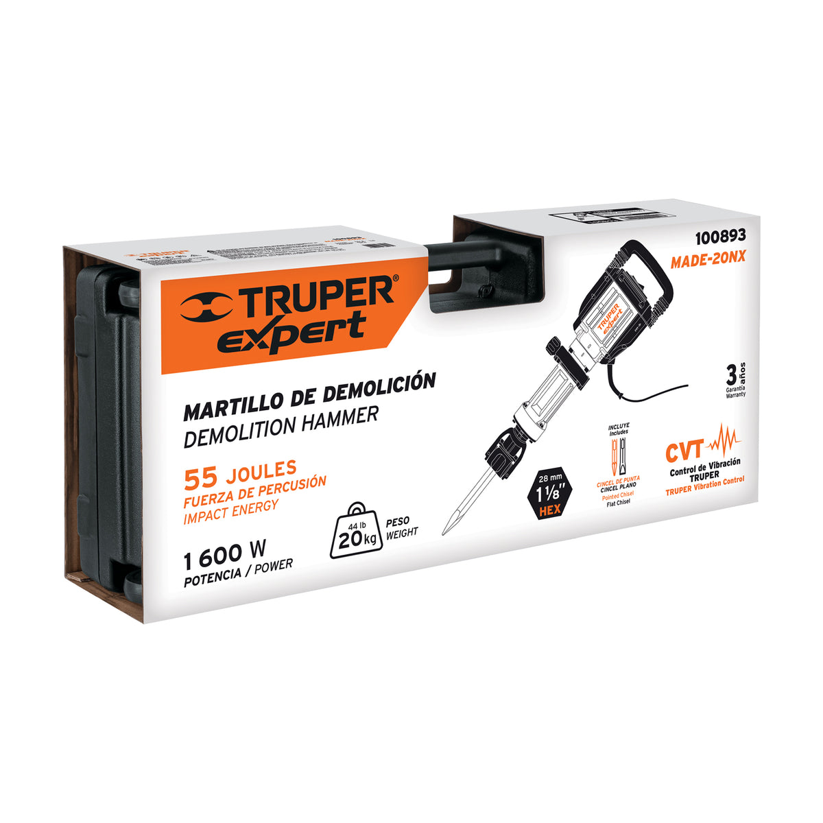 Martillo demoledor HEX 20 kg, 55 J, 1600 W Truper Expert