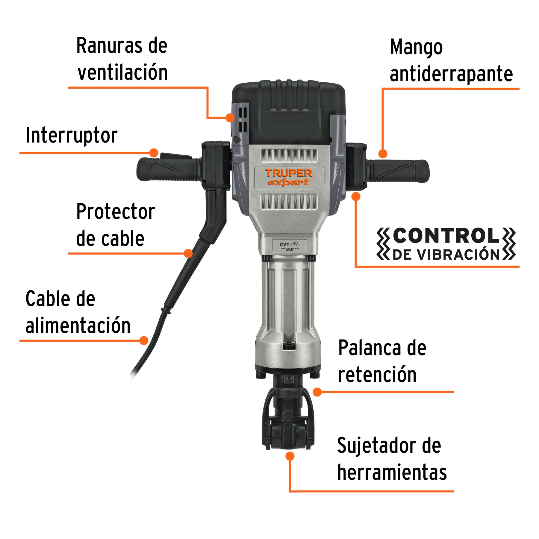 Martillo demoledor HEX 30 kg, 62 J, 2000 W Truper Expert