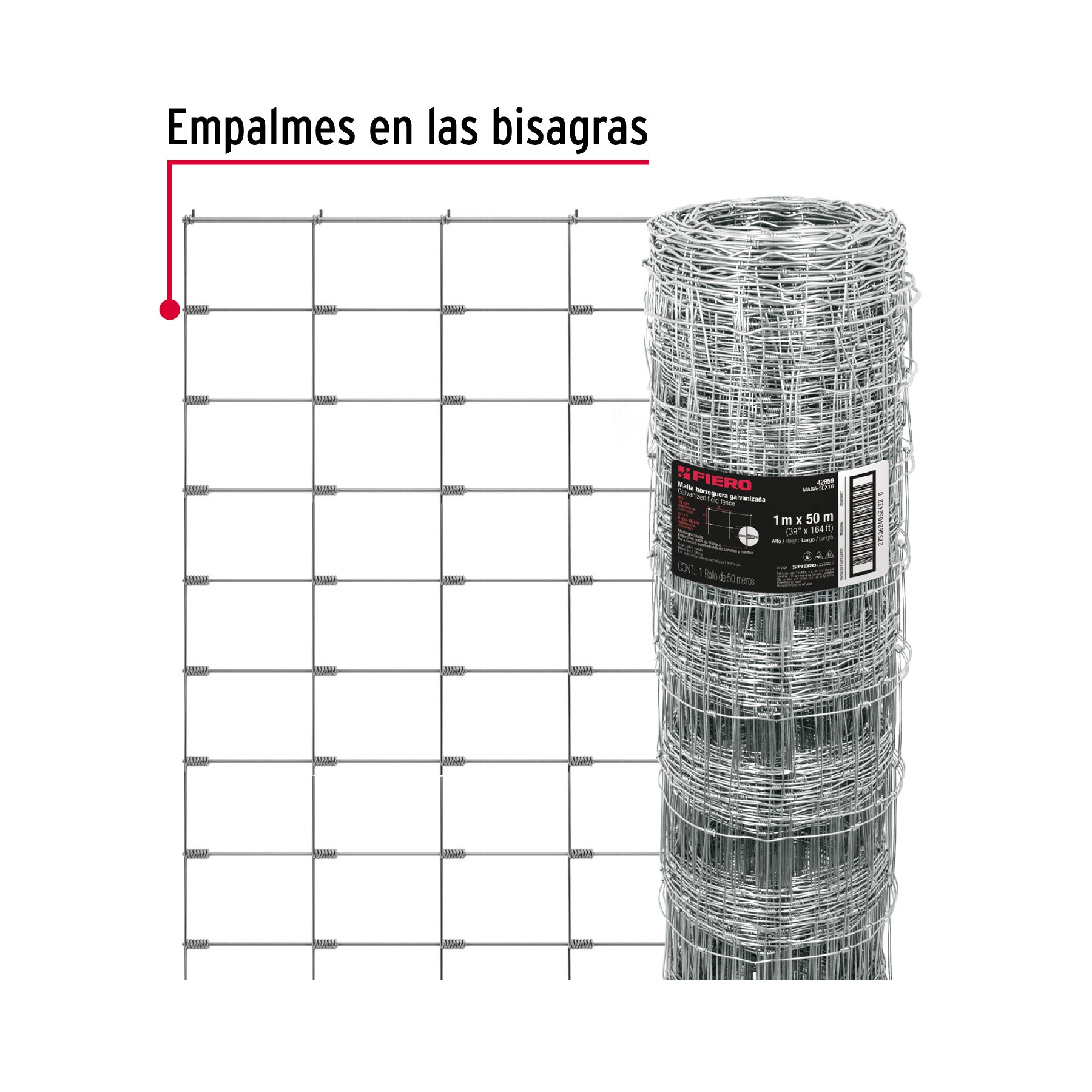 Malla ganadera de acero galvanizado, 1.0 X 50 m