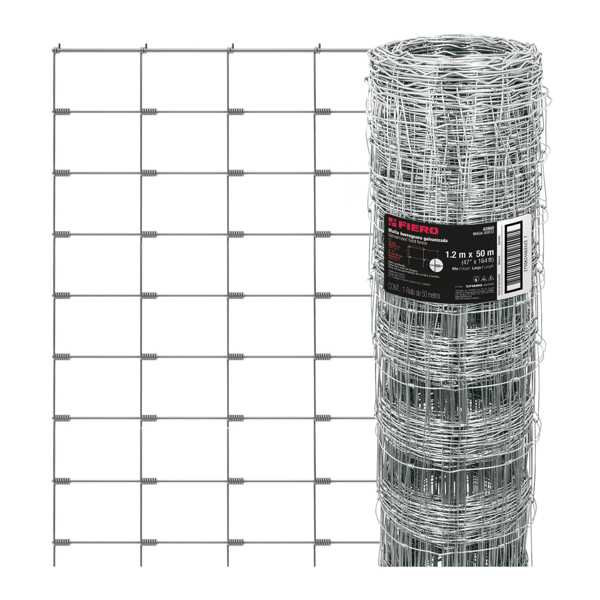 Malla ganadera de acero galvanizado, 1.20 X 50 m