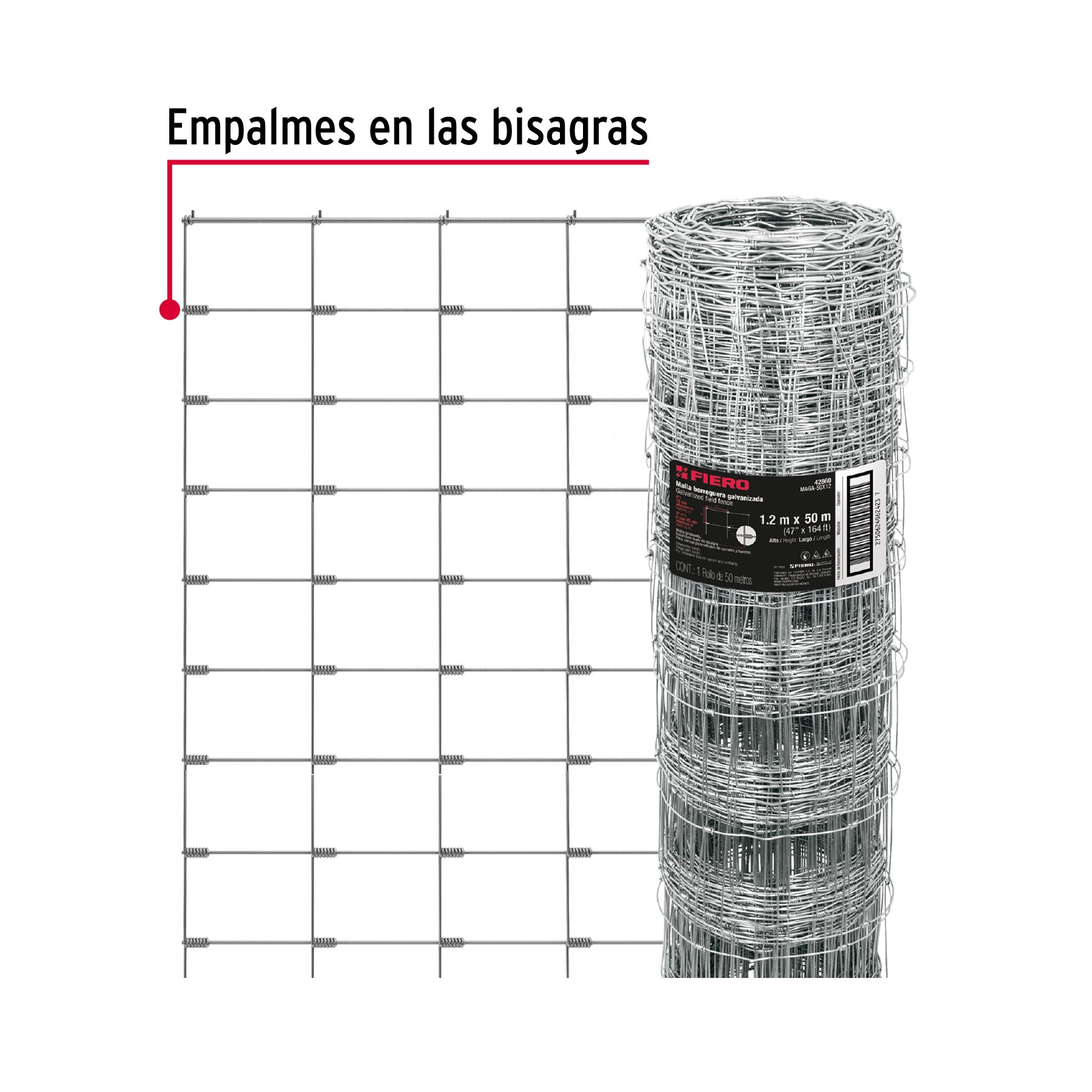 Malla ganadera de acero galvanizado, 1.20 X 50 m