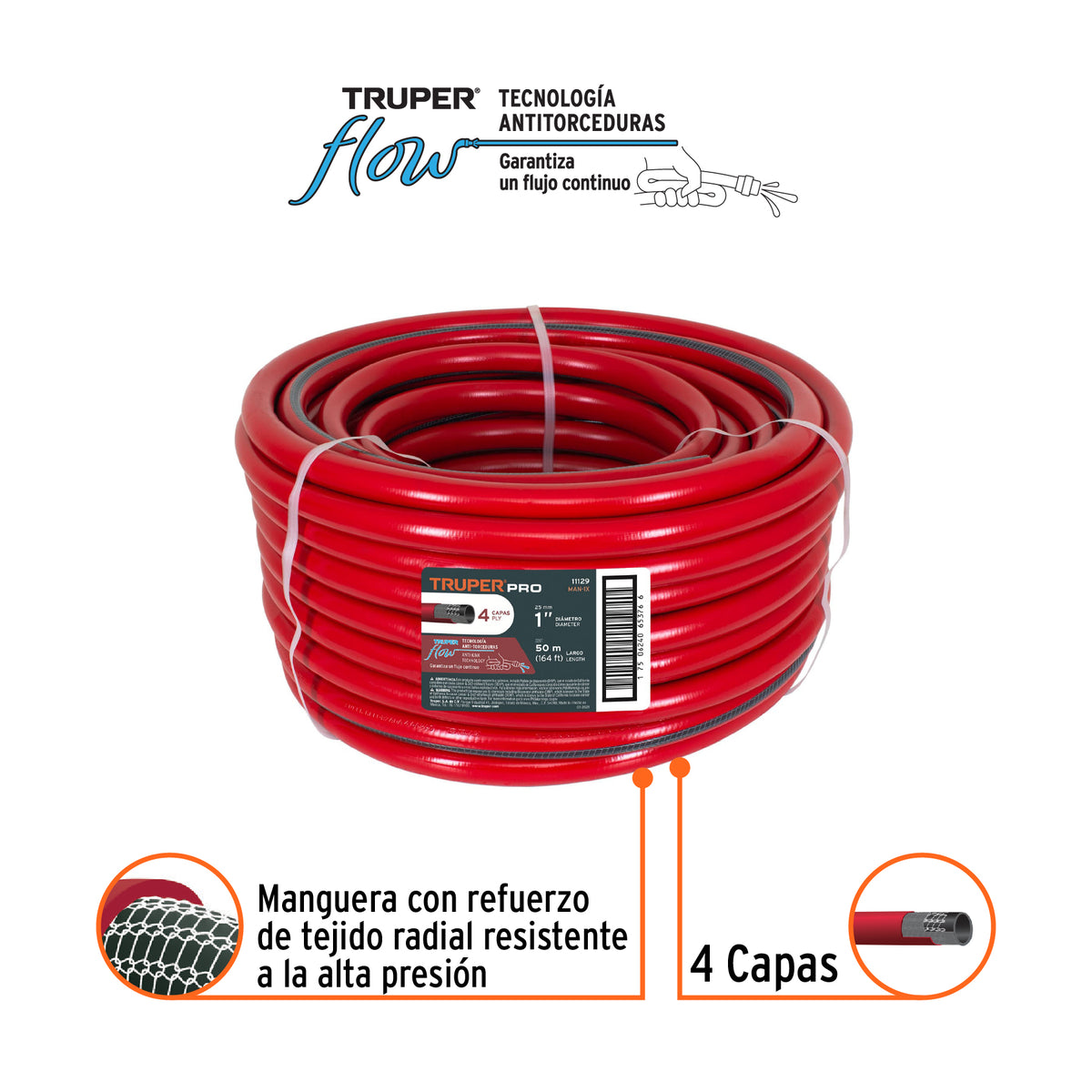 Manguera 1", super reforzada, 4 capas, 50 m