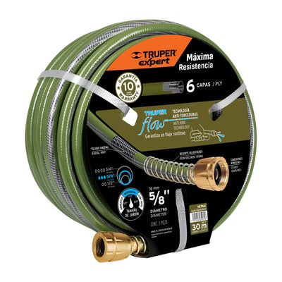Manguera 5/8", flujo continuo,6 capas, conexiones metal, 30m