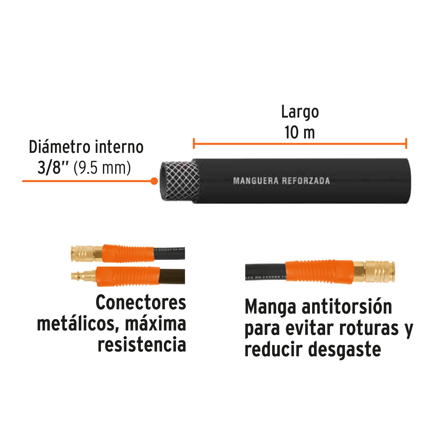 Manguera para alta presión, 10 mts, 3/8"