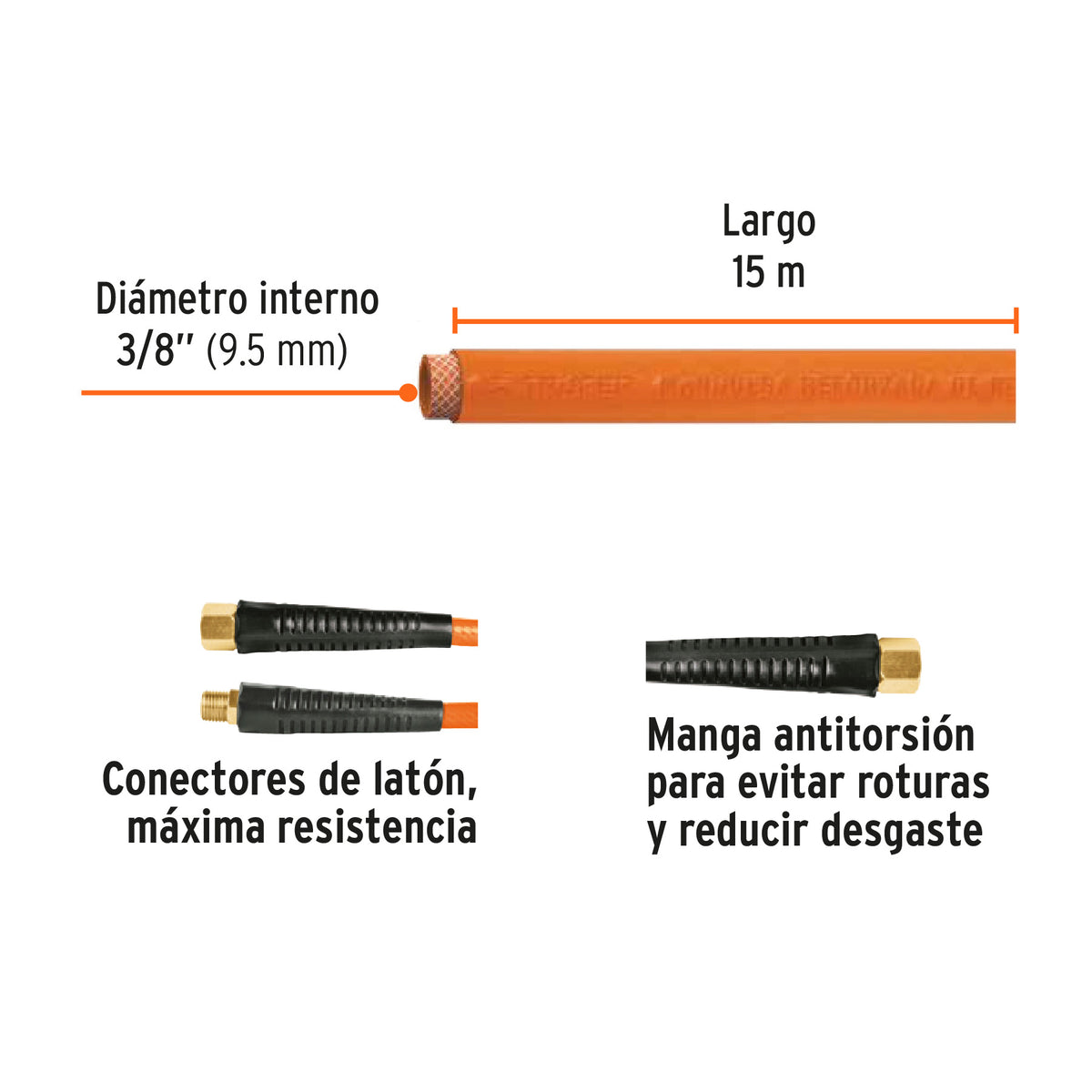 Manguera de PVC, baja presión, 15 m,3/8"