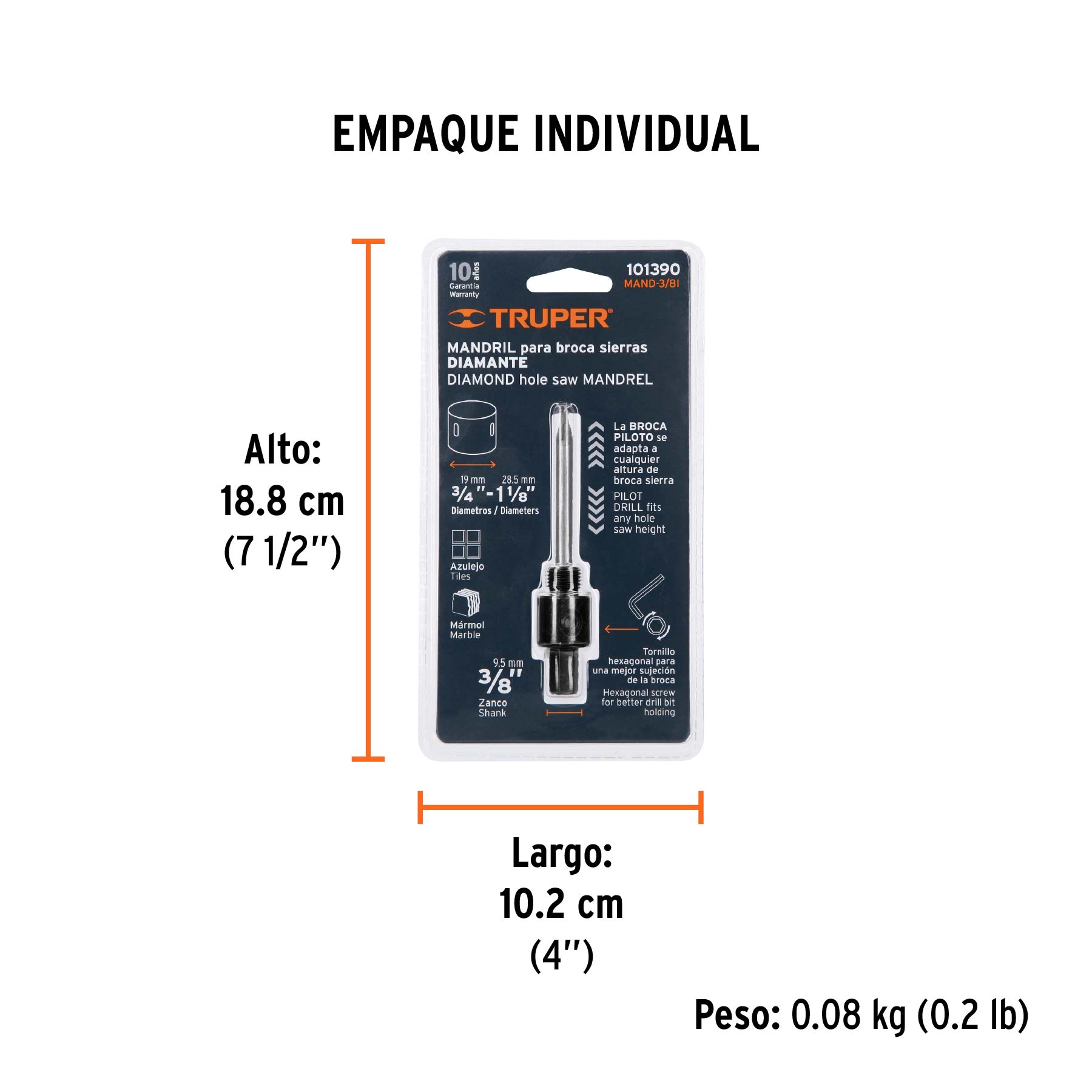 Mandril 3/8' para brocasierra diamante