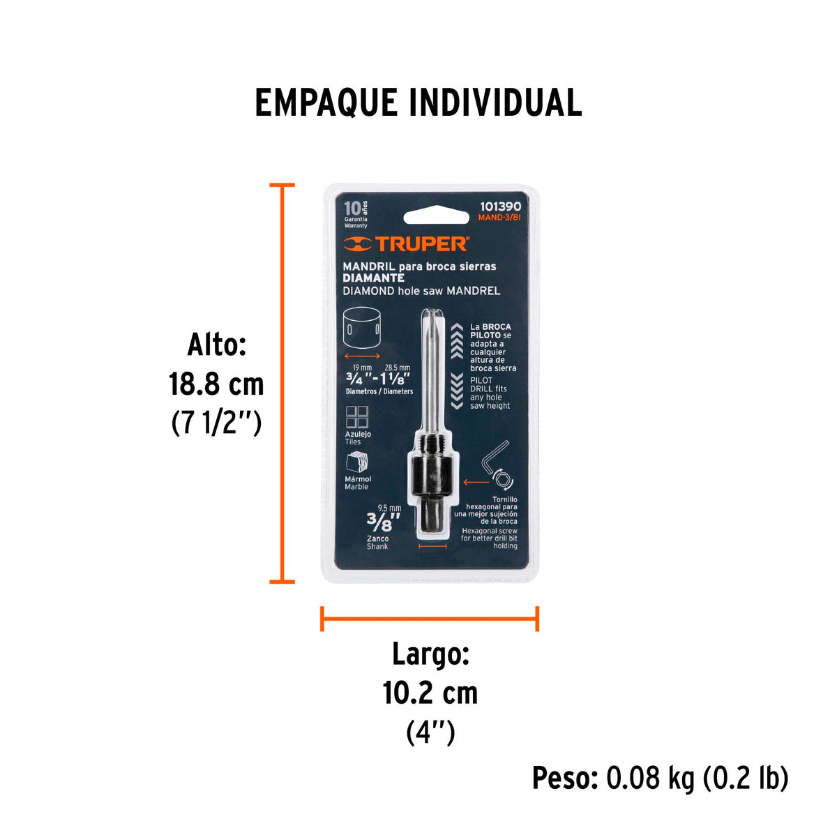 Mandril 3/8' para brocasierra diamante