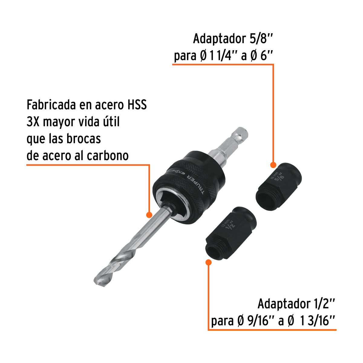 Mandril de cambio rápido con adaptadores y broca, Truper