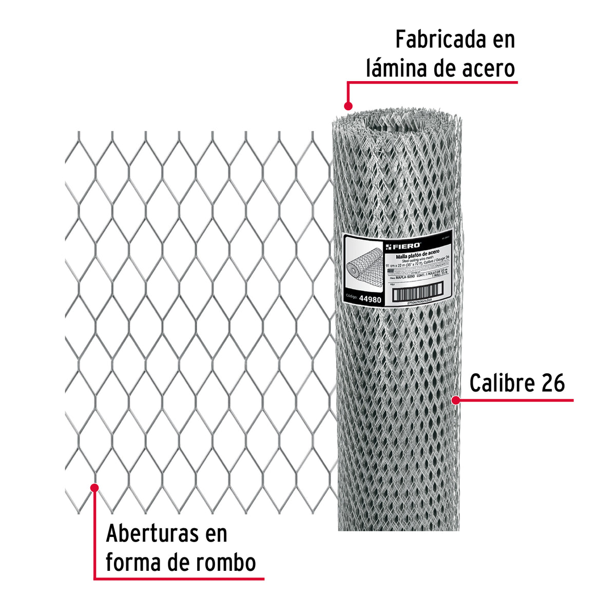 Malla plafón modelo 500, 0.90 X 22 m