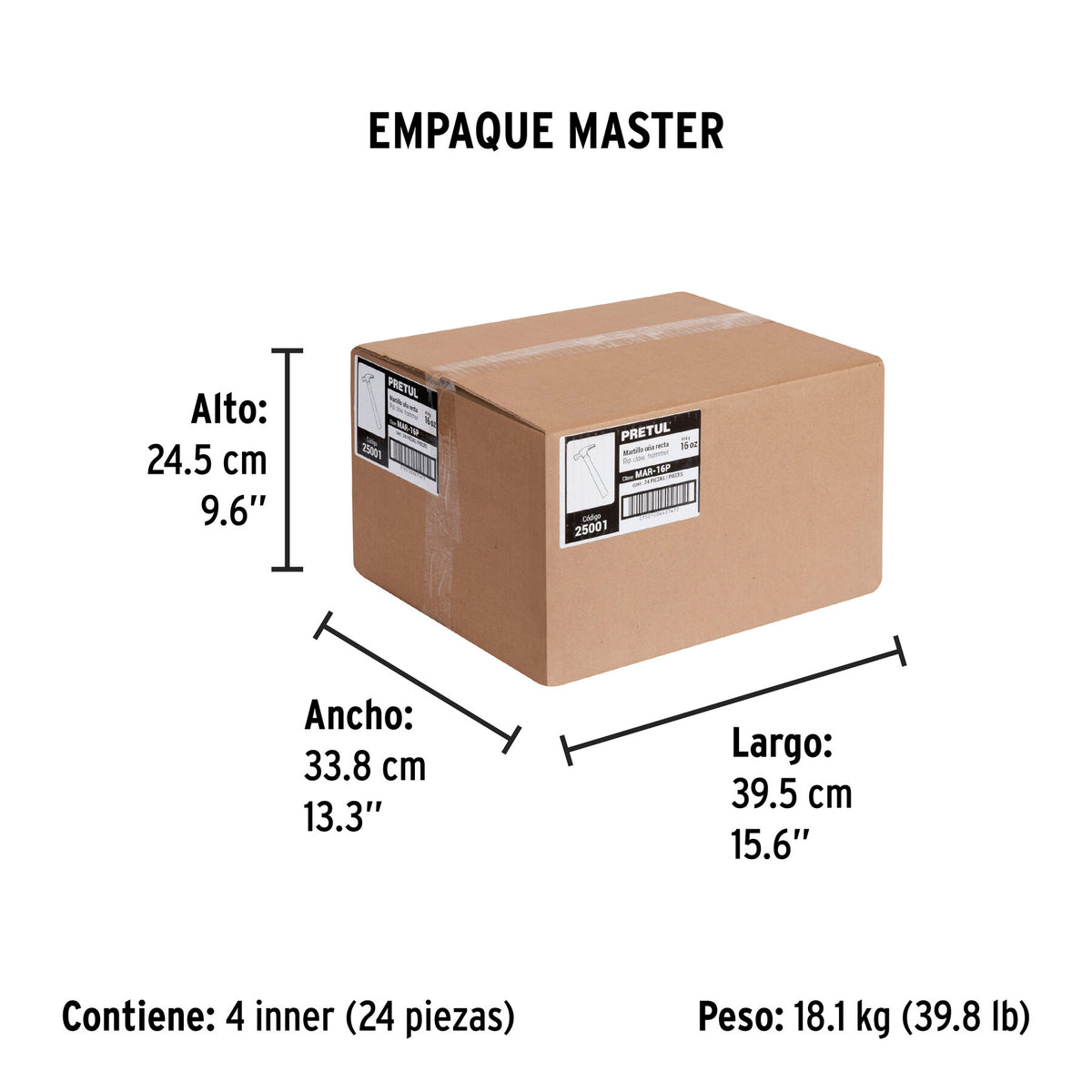 Martillo uña recta 16 oz, pretul
