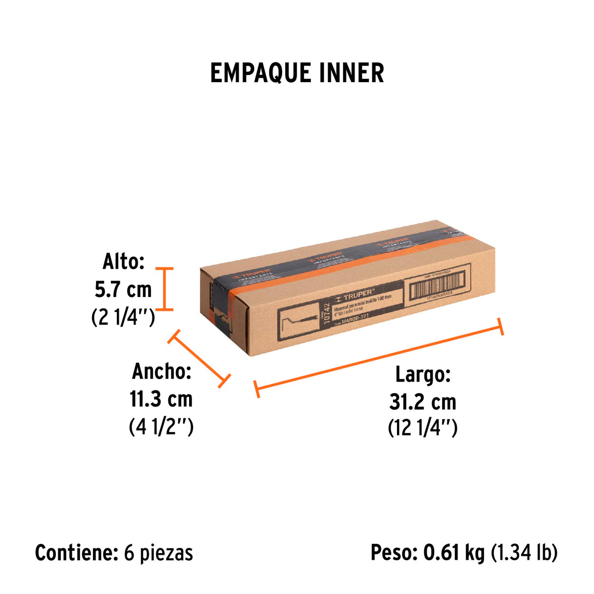 Maneral para mini-rodillo, 4" x 7 mm