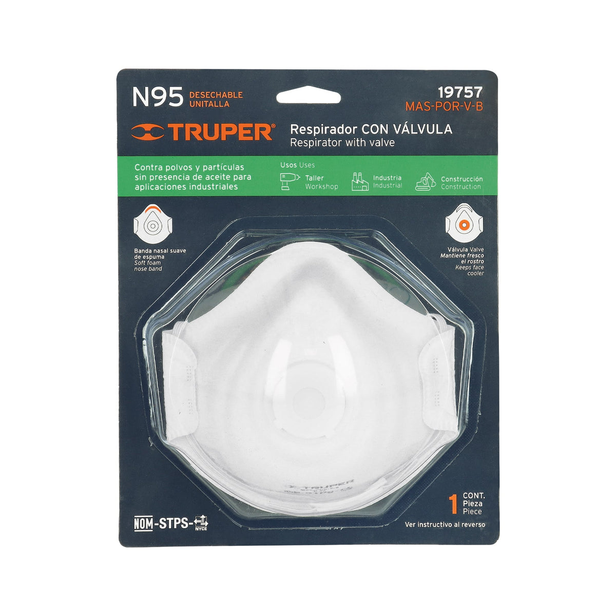 Mascarilla con válvula, para polvos orgánicos