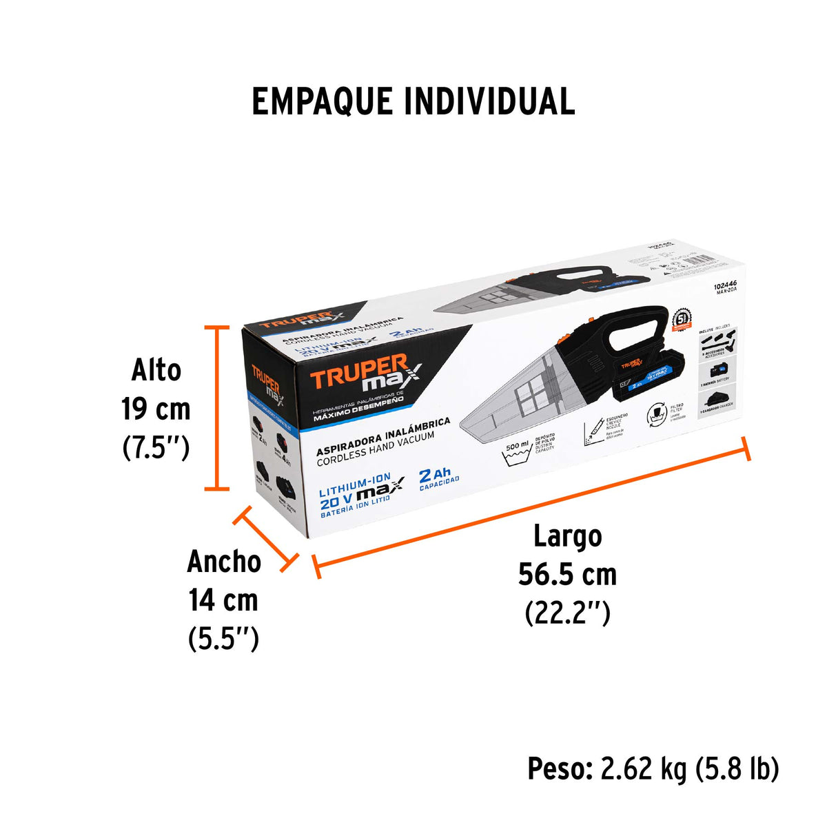 Aspiradora inalámbrica, 20V, Truper MAX