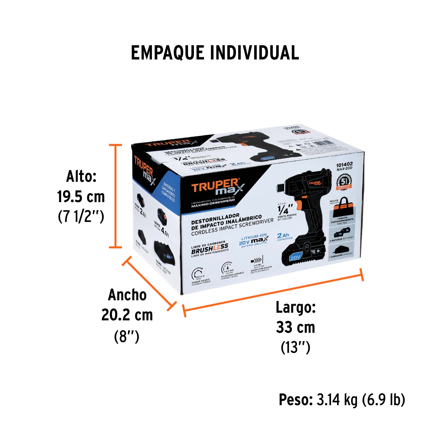 Destornillador de impacto 1/4' 20 V Truper MAX