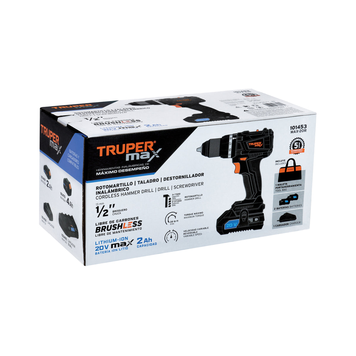 Rotomartillo 1/2", 20V, 2 baterías 2Ah, MAX