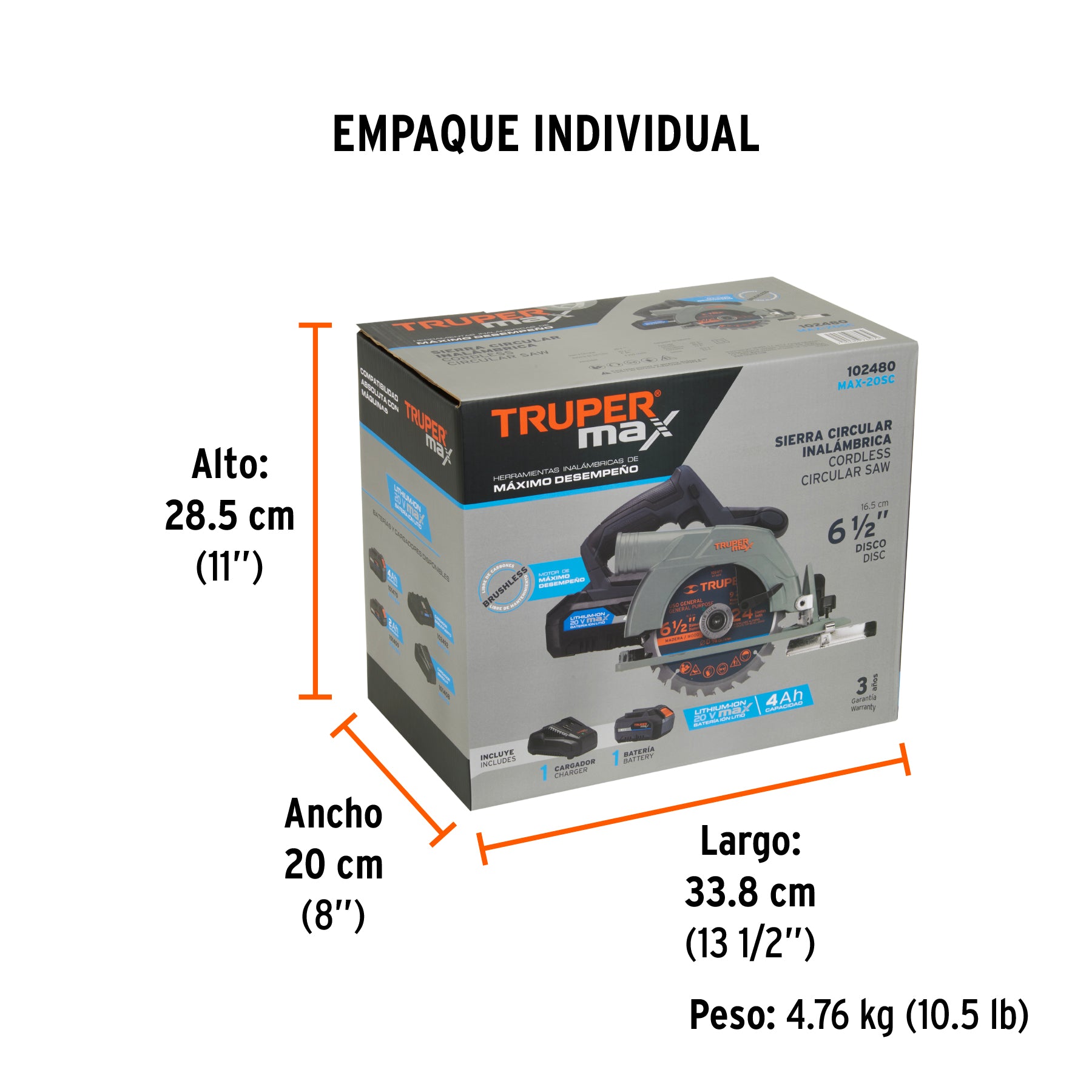 Sierra circular inalámbrica 6-1/2', 20V, sin carbones