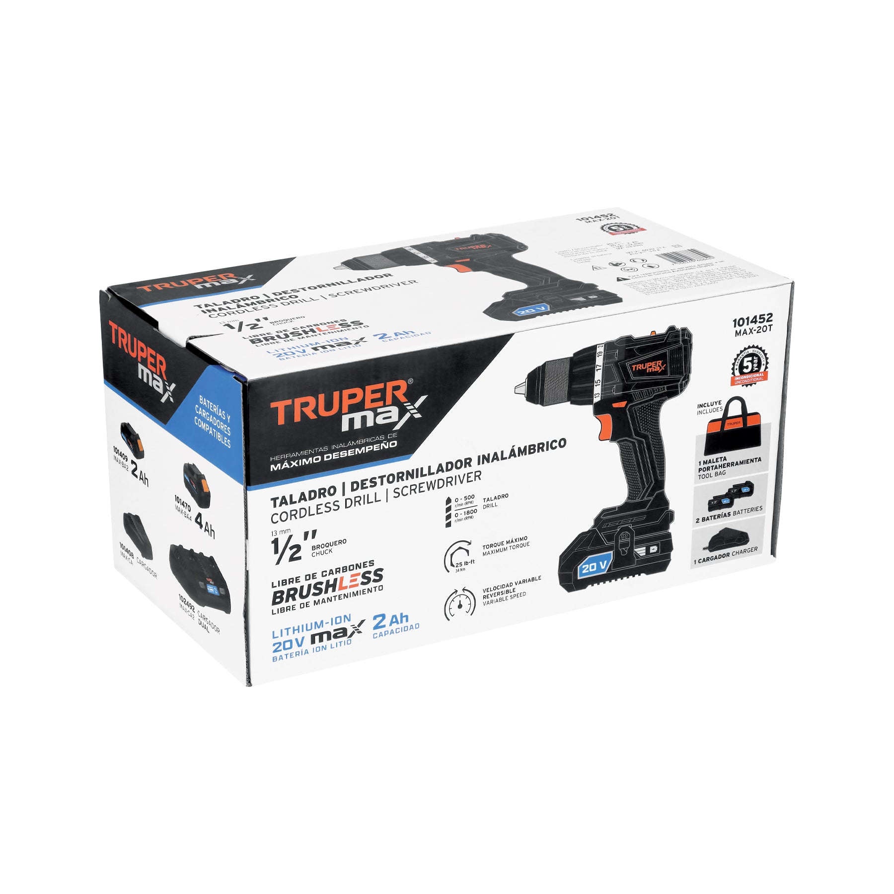 Taladro inalámbrico 1/2' 20 V Truper MAX