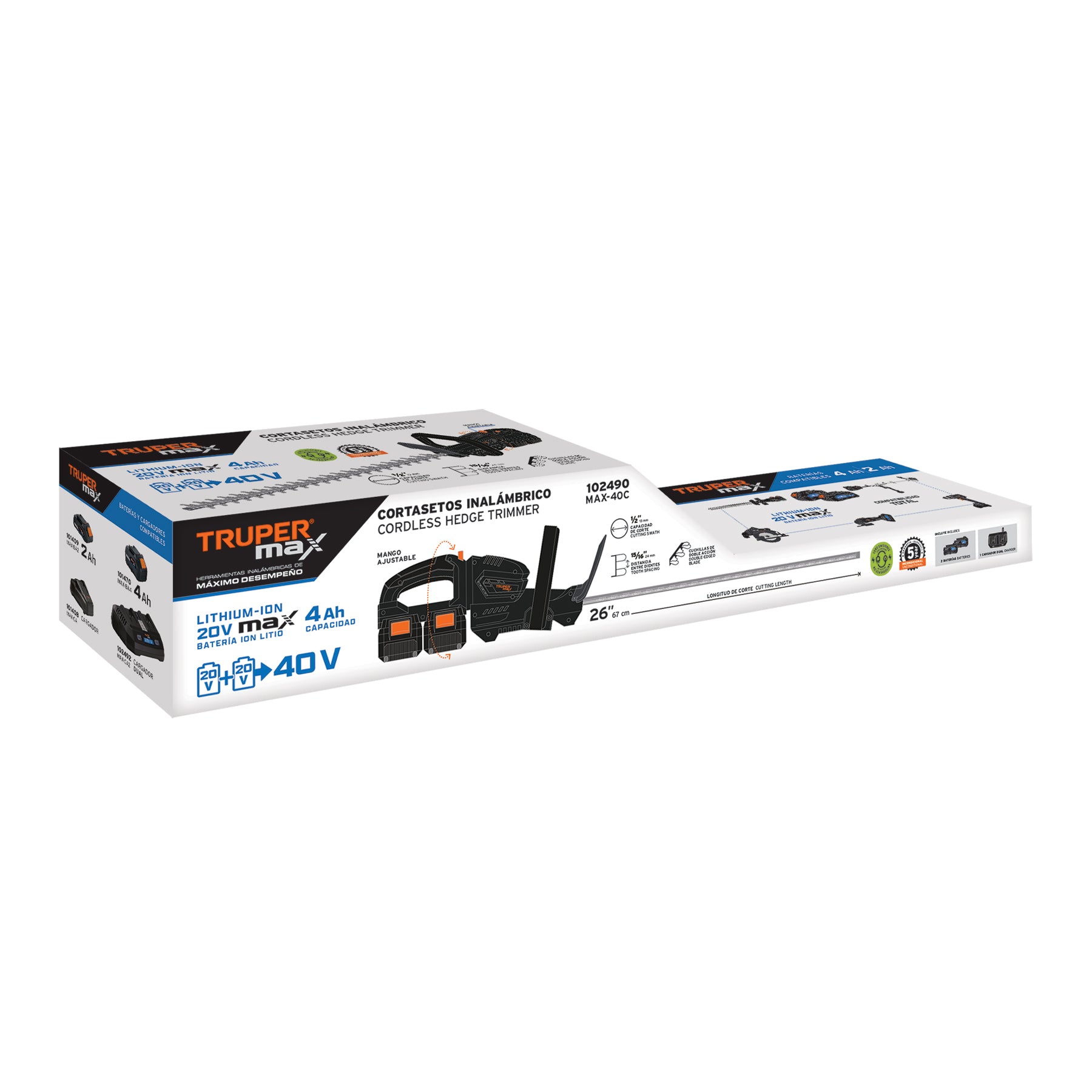 Cortasetos inalámbrico 1/2', 40 V, Truper MAX