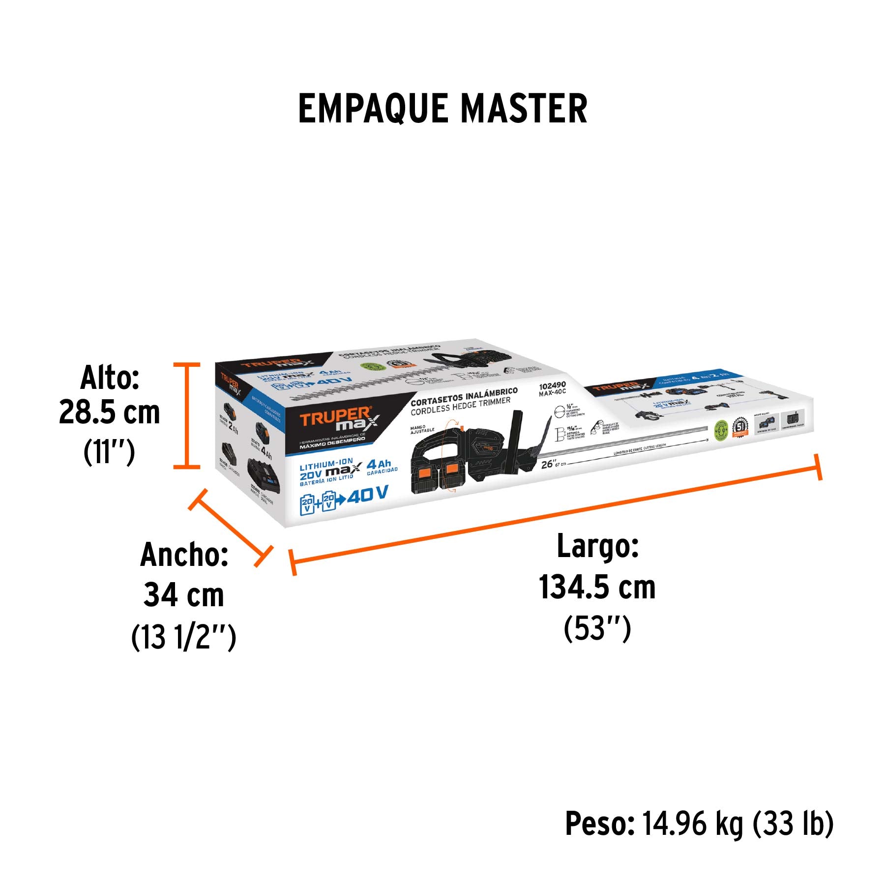 Cortasetos inalámbrico 1/2', 40 V, Truper MAX