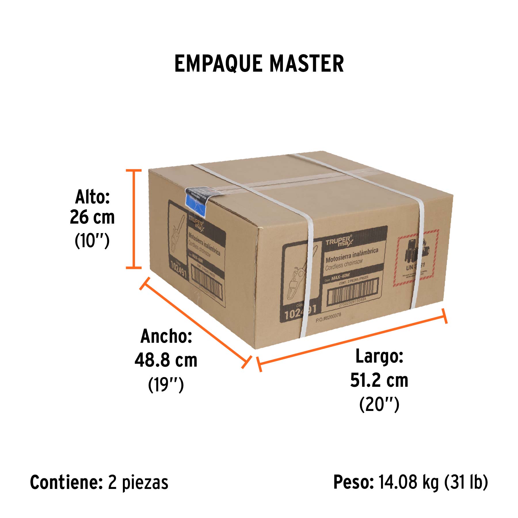 Motosierra inalámbrica 16', 40 V, sin carbones, Truper MAX