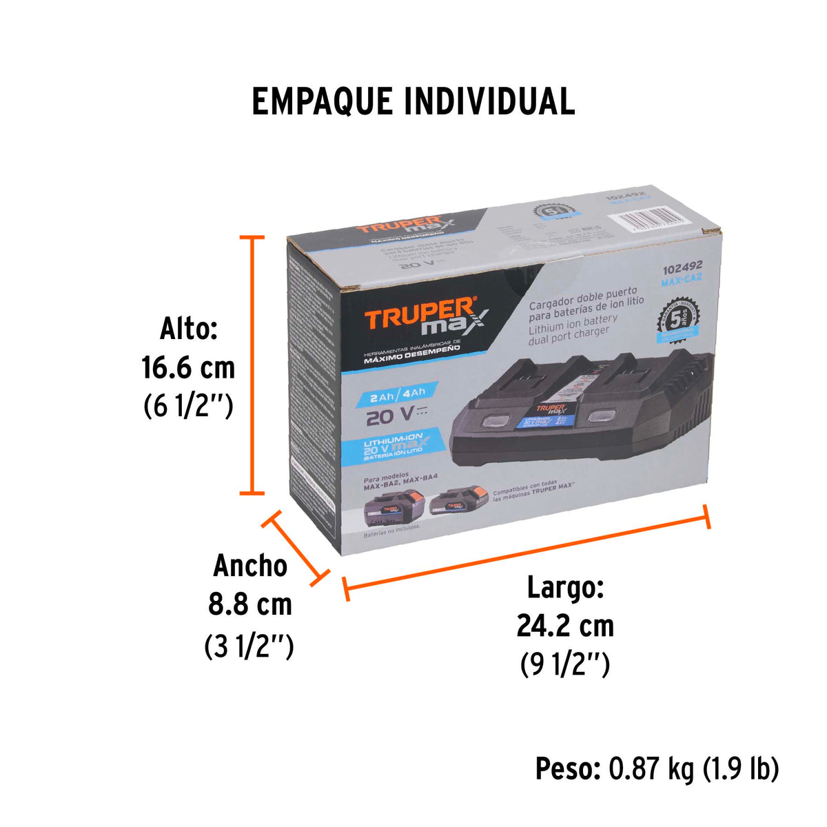 Cargador 20V dual, Truper MAX