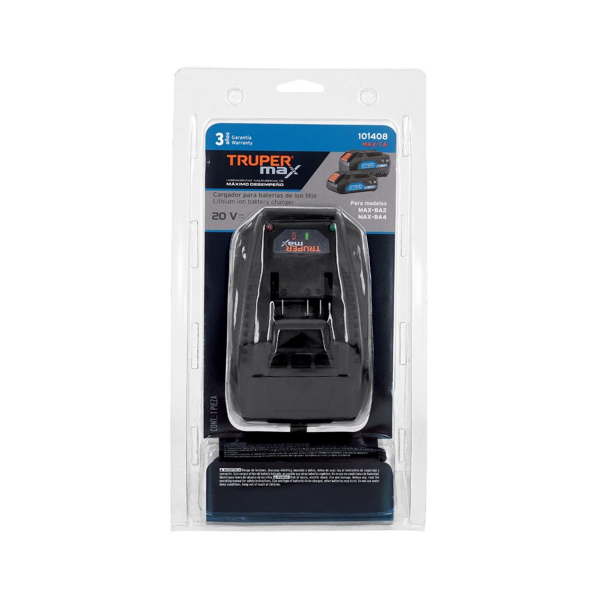 Cargador de baterías ion litio Truper MAX de 20 V 127V