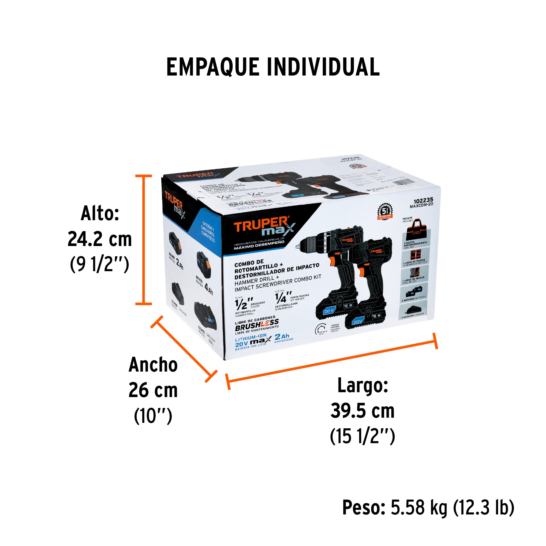 Rotomartillo y destornillador inalámbrico 20V, sin carbones