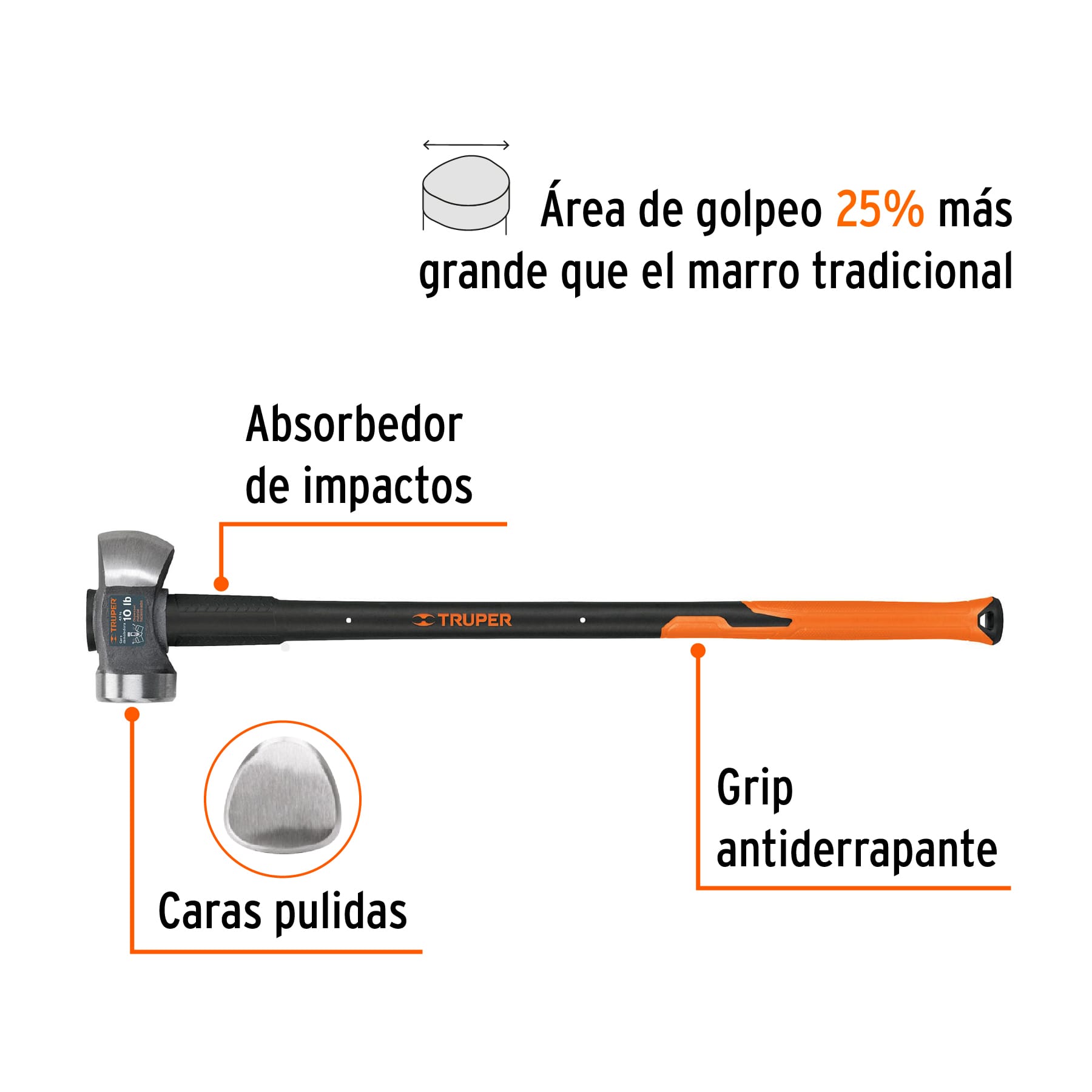 Marro demoledor 10 lb, mango fibra de vidrio