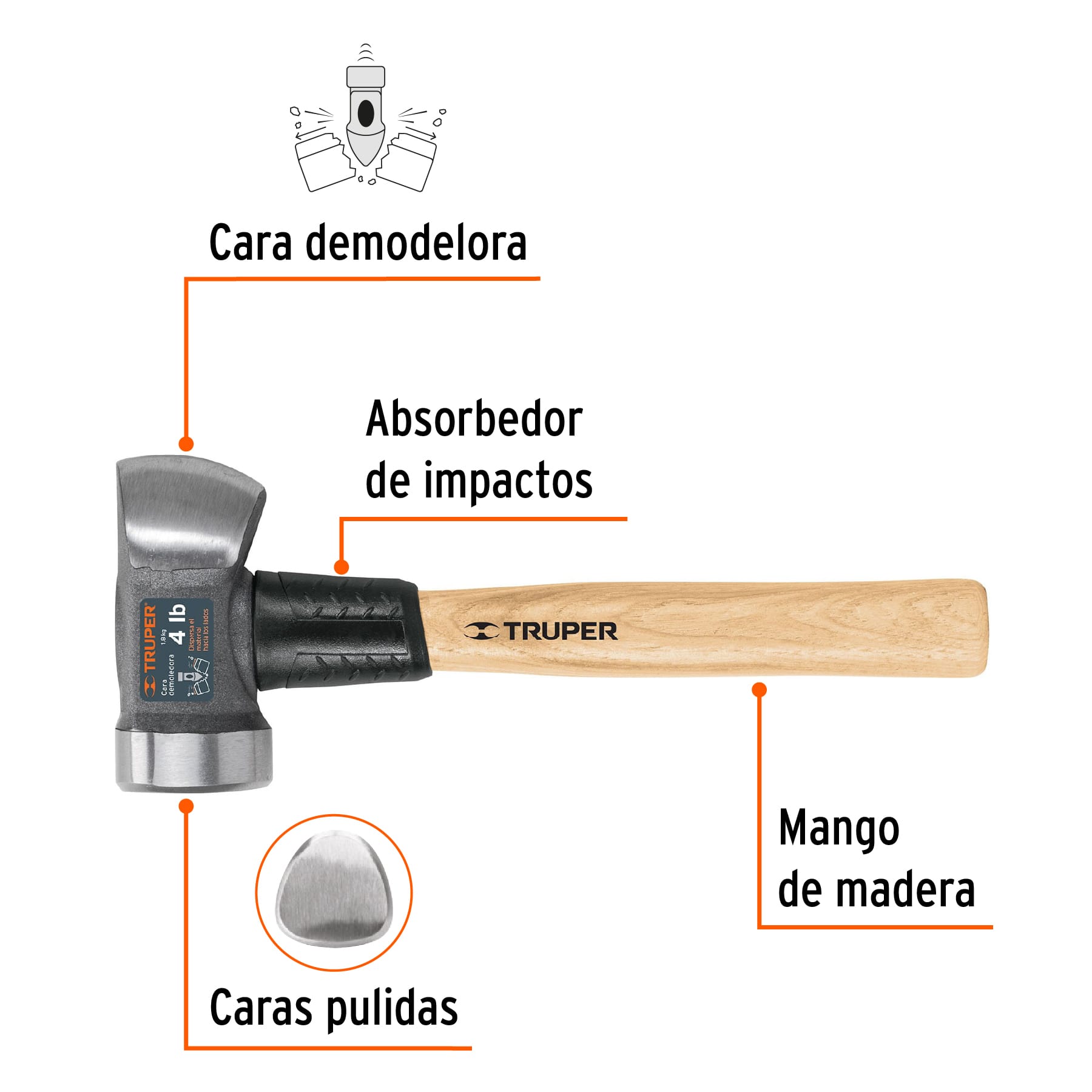 Marro demoledor 4 lb mango de madera