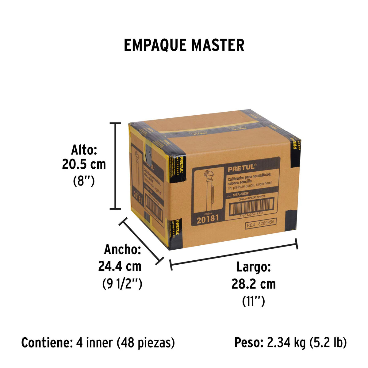 Medidor de presión 50lbs, cabeza sencilla, pretul